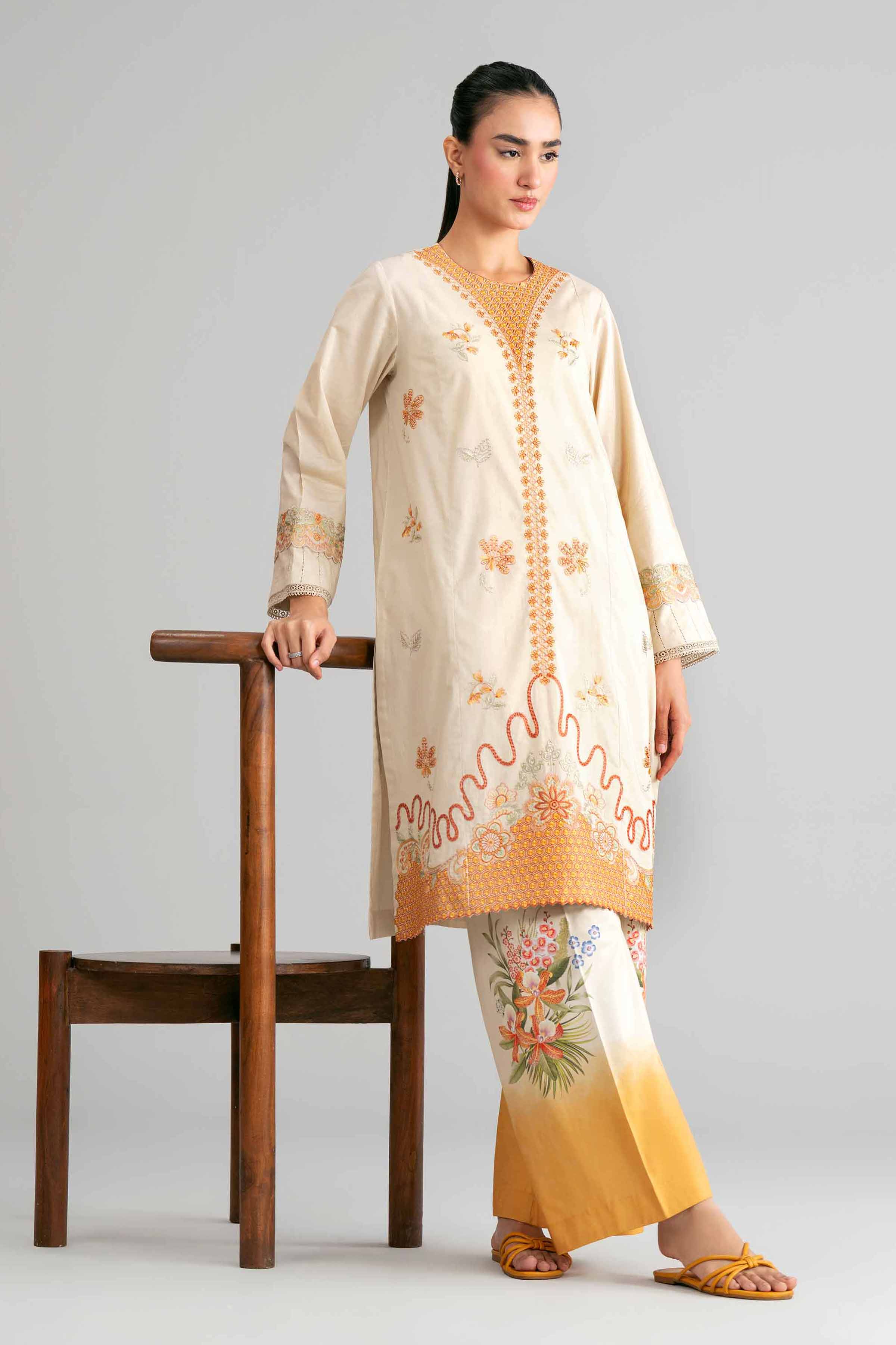 2 Piece - Digital Printed Embroidered Suit - 42601415 Yellow Lawn 2PC Embroidered Summer