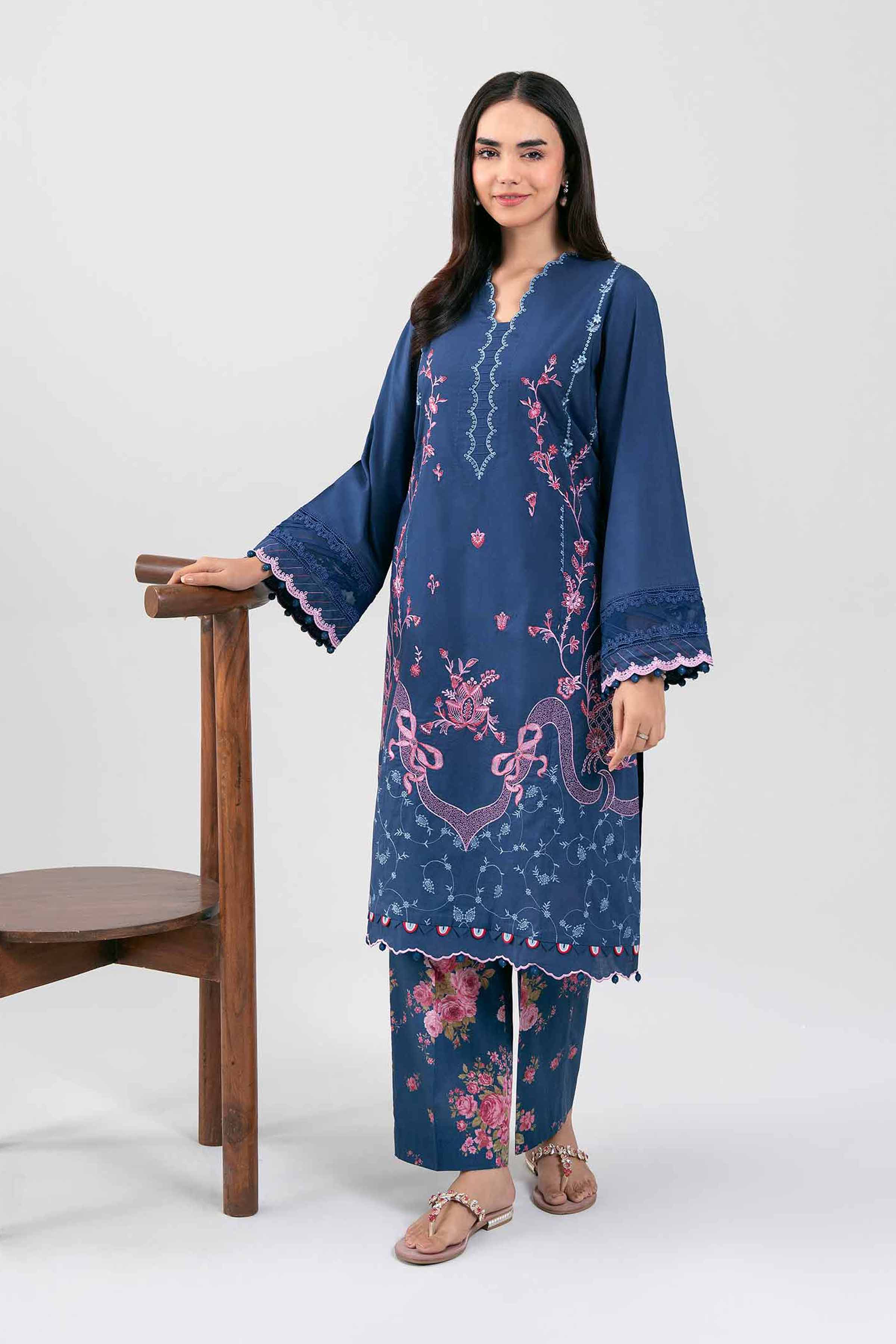 2 Piece - Digital Printed Embroidered Suit - 42601422 Blue Lawn 2PC Embroidered Summer