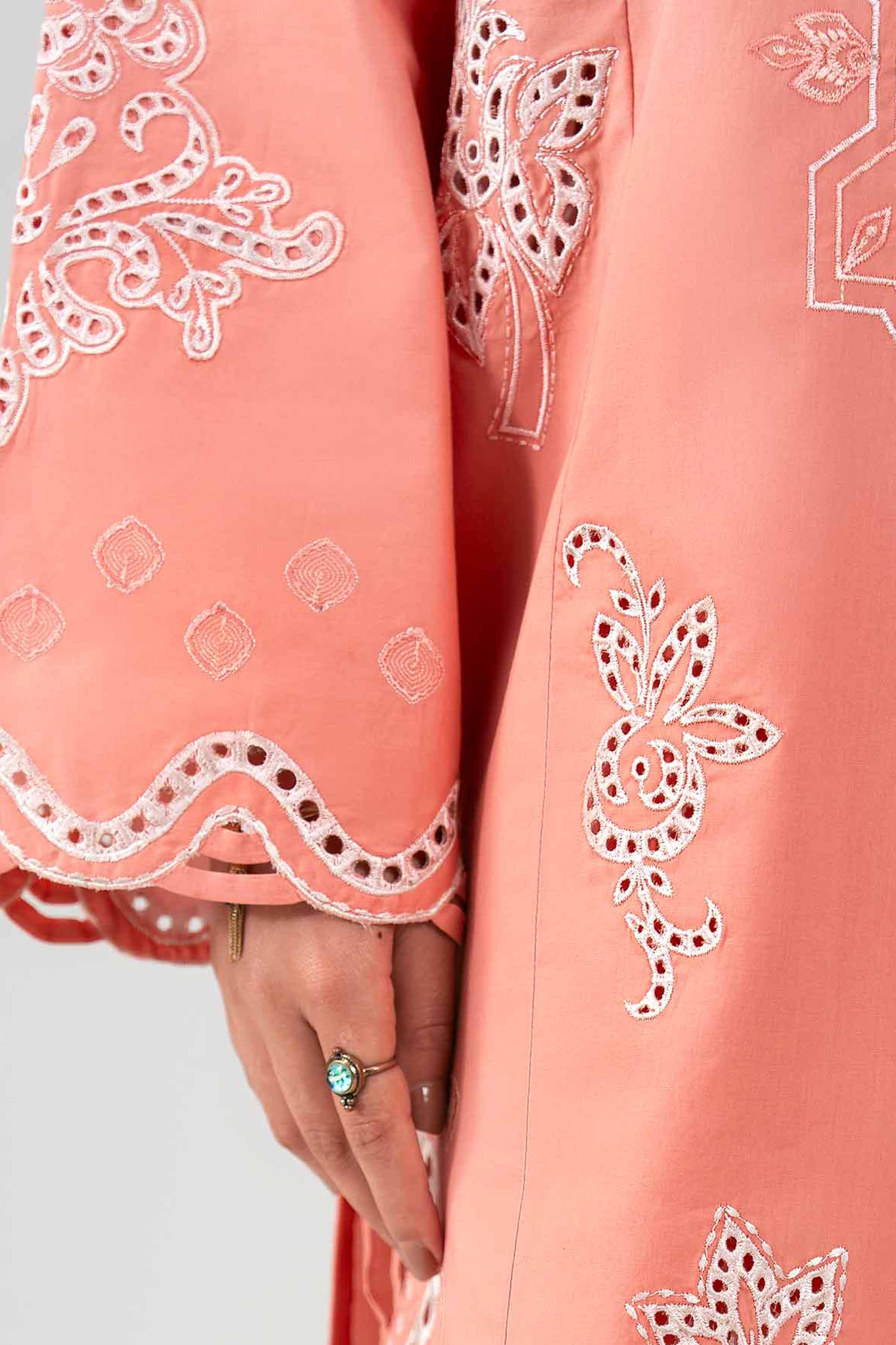 2 Piece - Embroidered Suit - 42601424 Orange Lawn 2PC Embroidered Summer