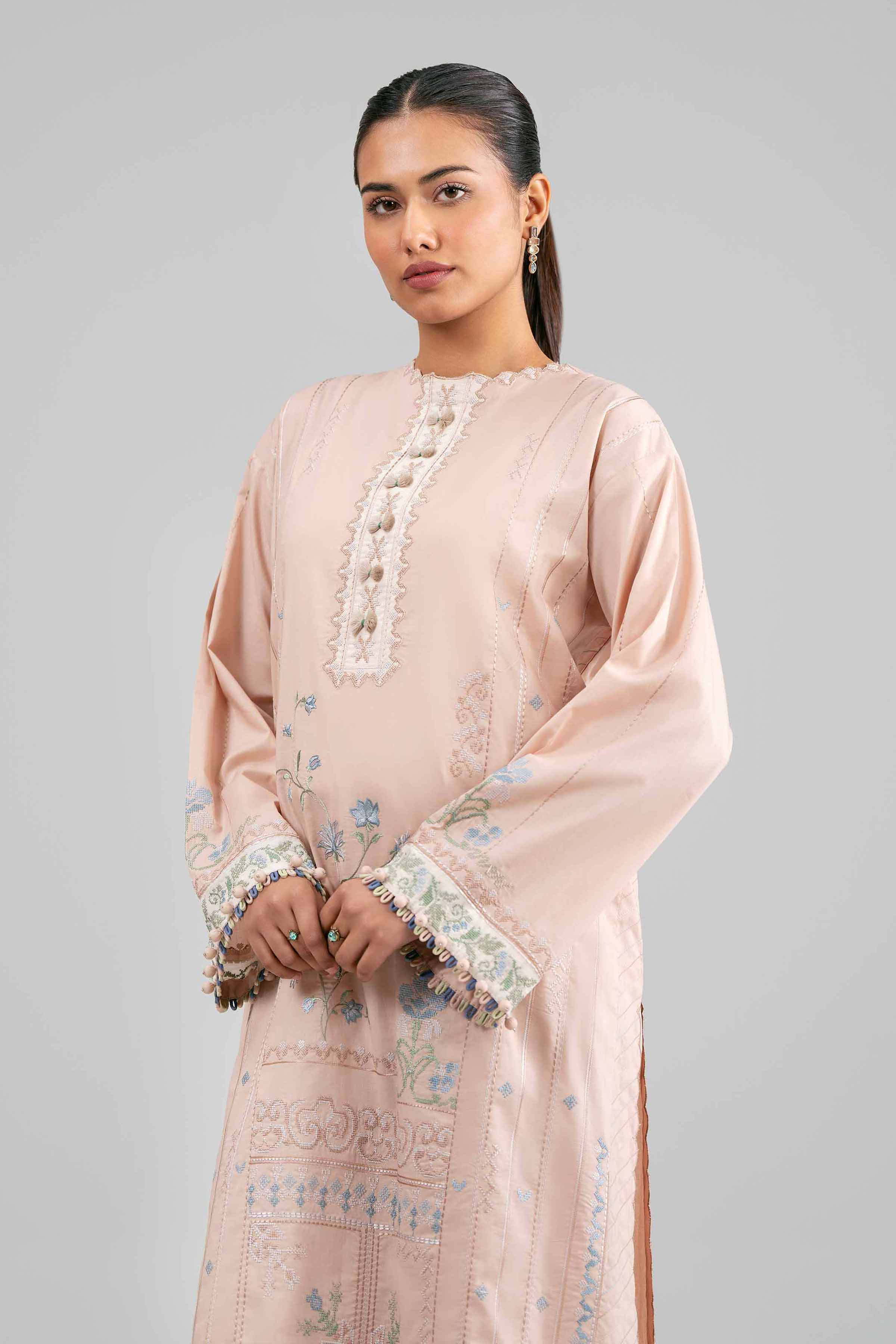 2 Piece - Embroidered Suit - 42601425 Peach Lawn 2PC Embroidered Summer