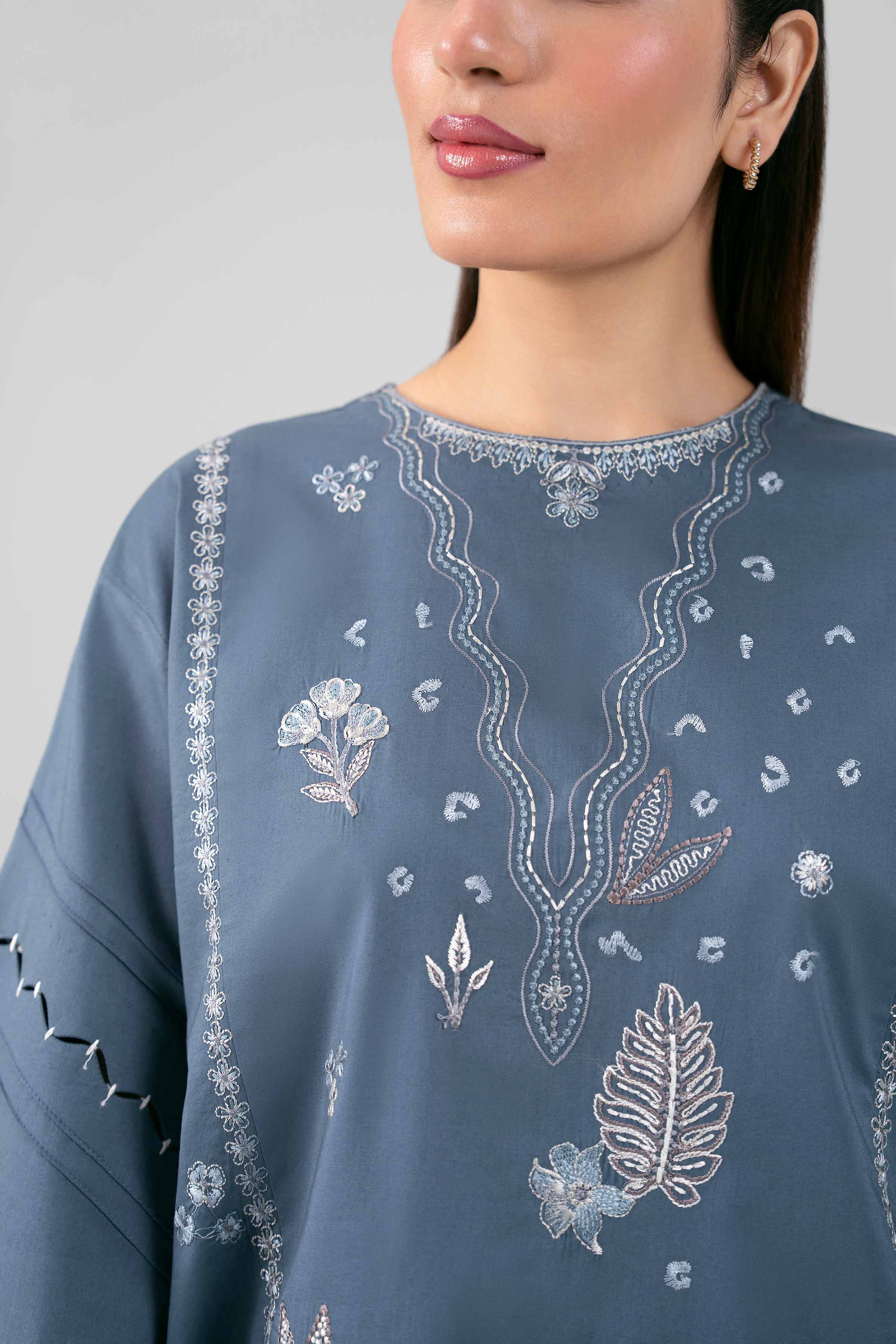 2 Piece - Embroidered Suit - 42601426 Blue Lawn 2PC Embroidered Summer