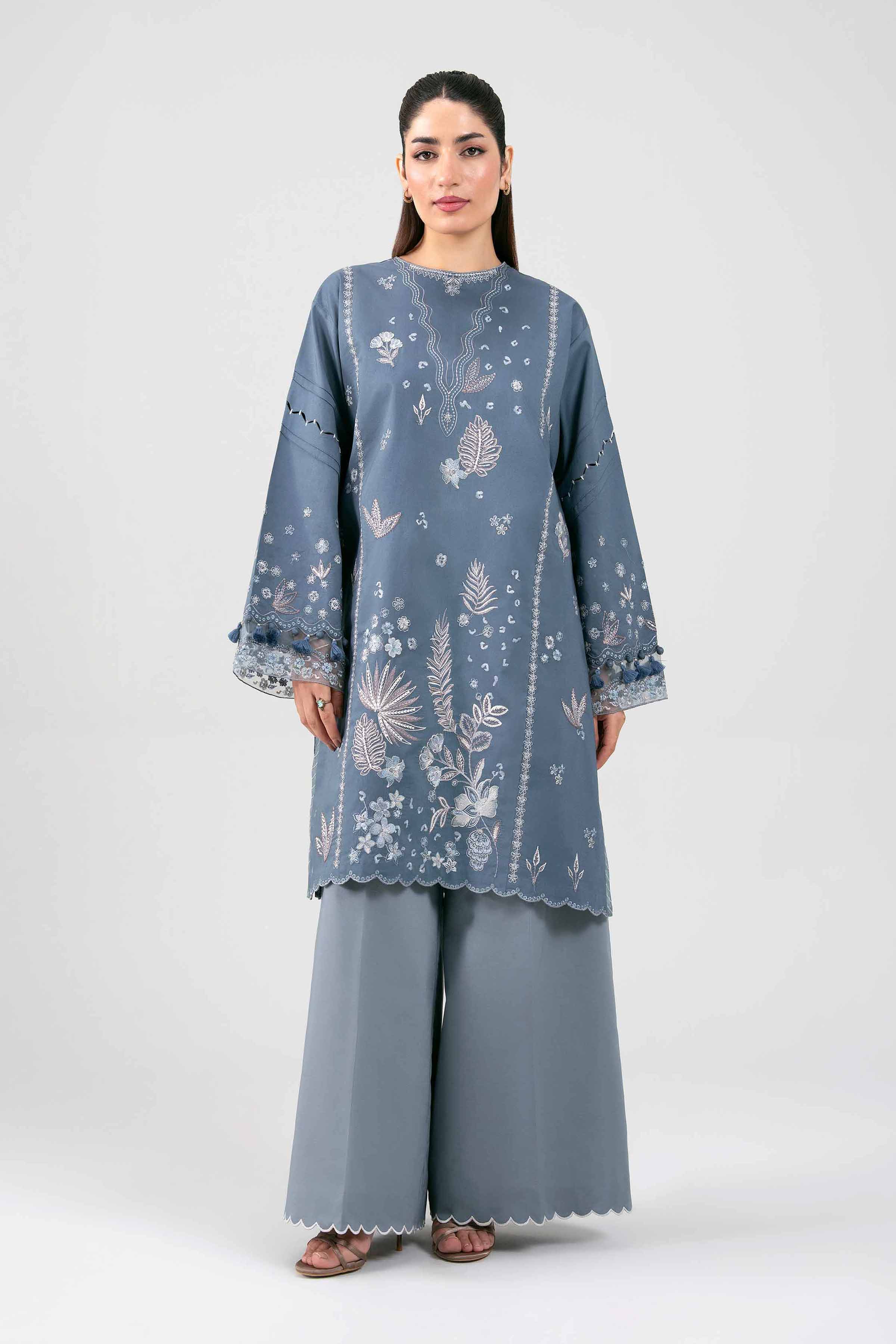 2 Piece - Embroidered Suit - 42601426 Blue Lawn 2PC Embroidered Summer