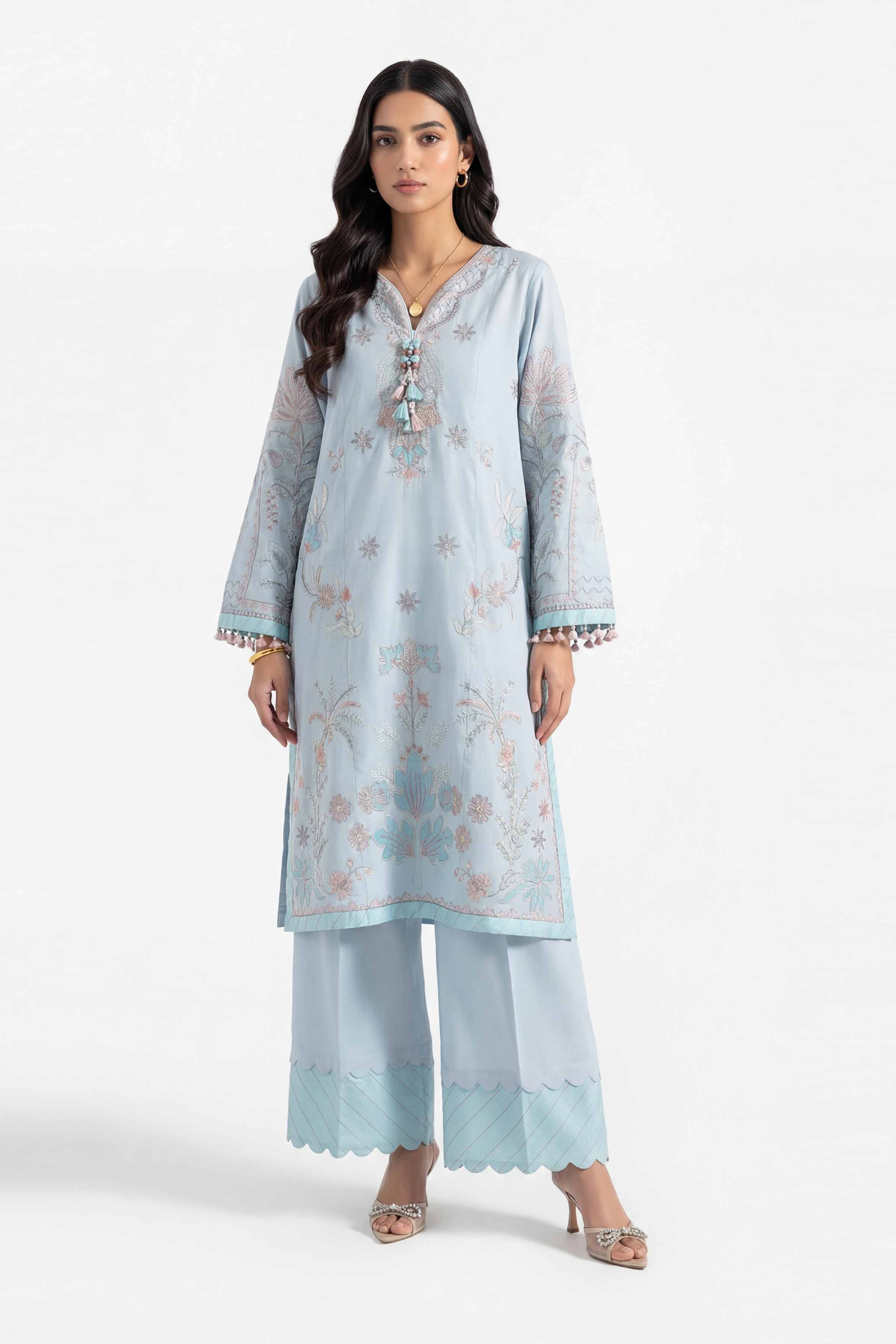 2 Piece - Embroidered Suit - 42601428 Blue Lawn 2PC Embroidered Summer
