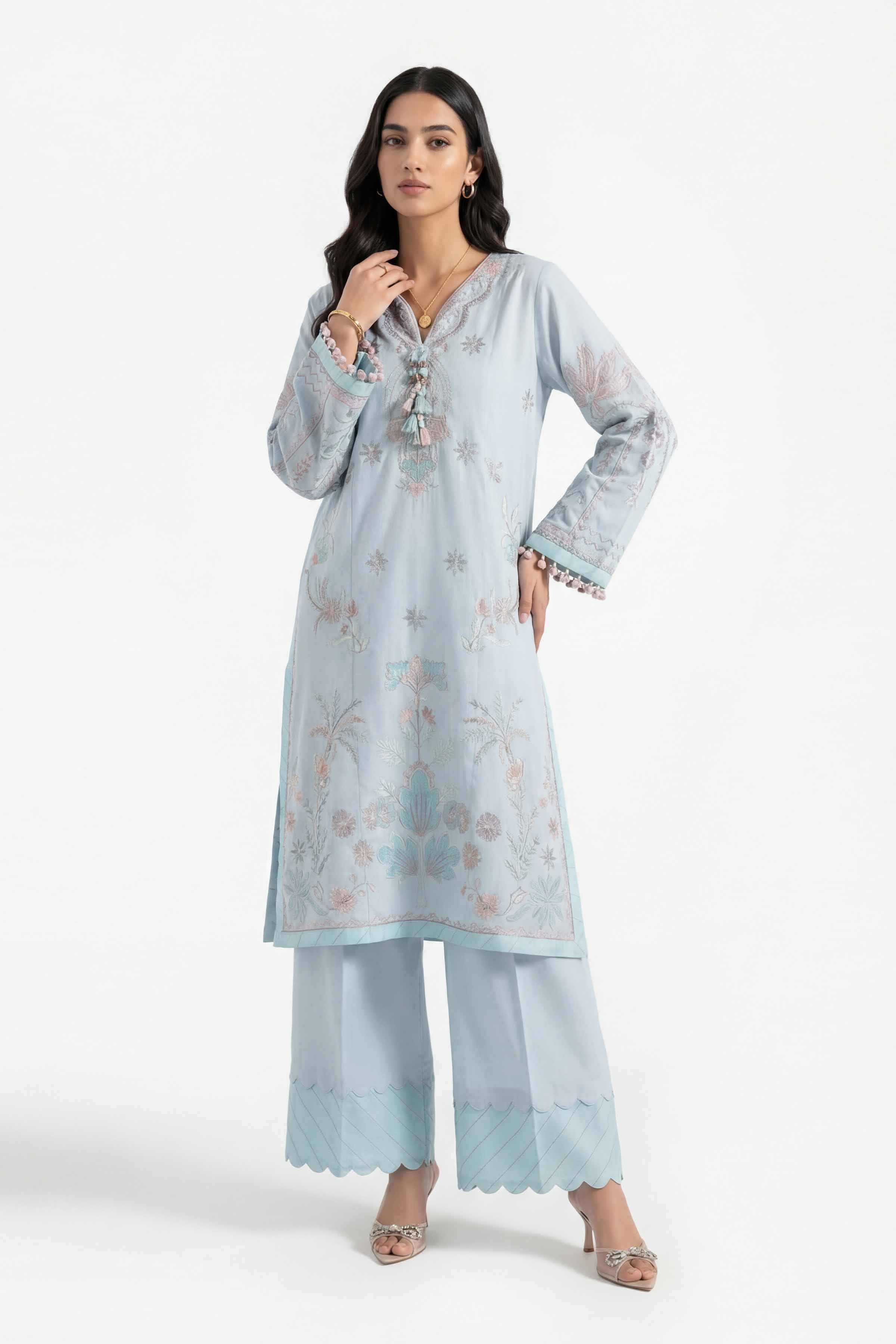 2 Piece - Embroidered Suit - 42601428 Blue Lawn 2PC Embroidered Summer