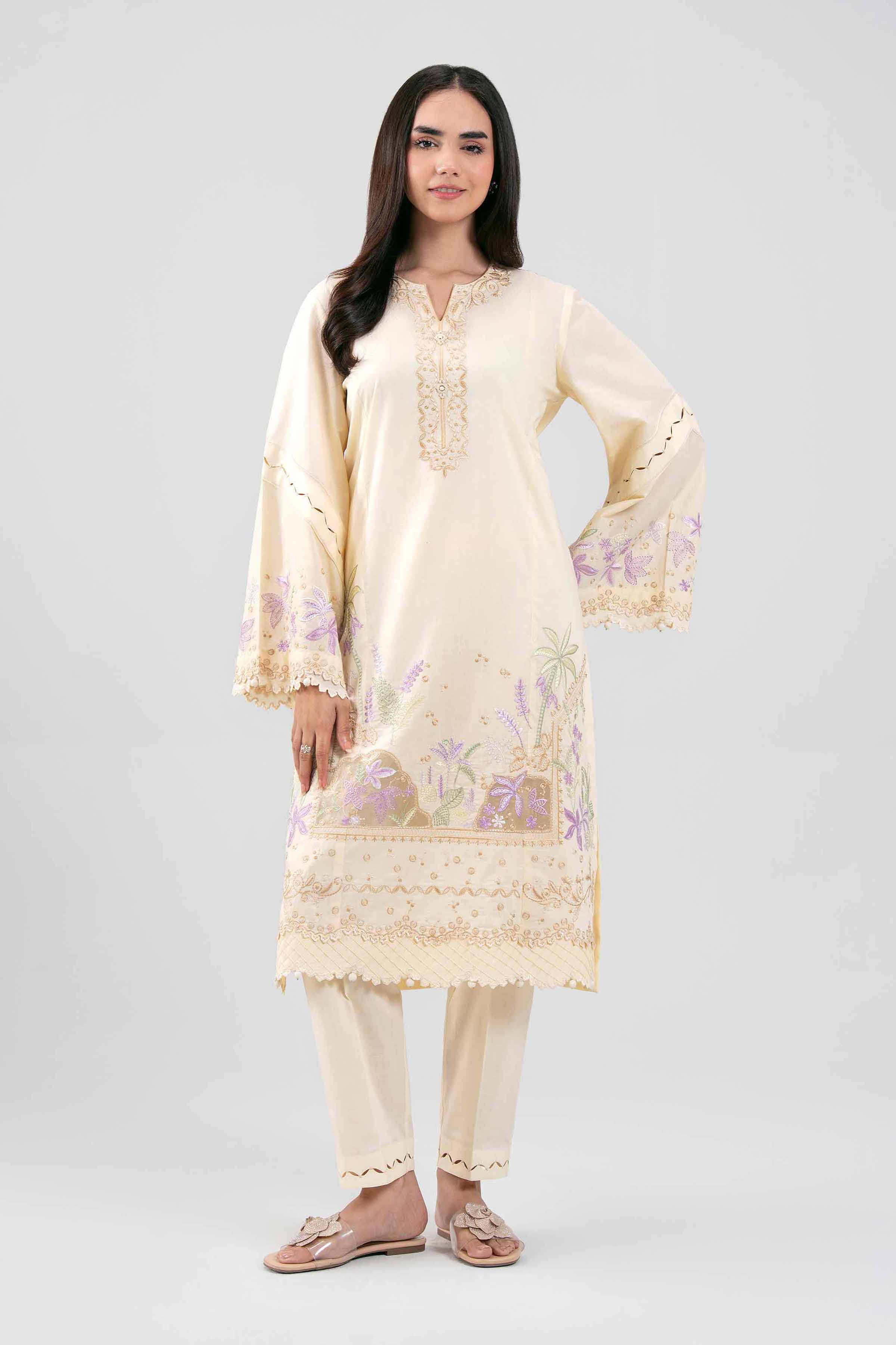 2 Piece - Embroidered Suit - 42601431 Cream Lawn 2PC Embroidered Summer