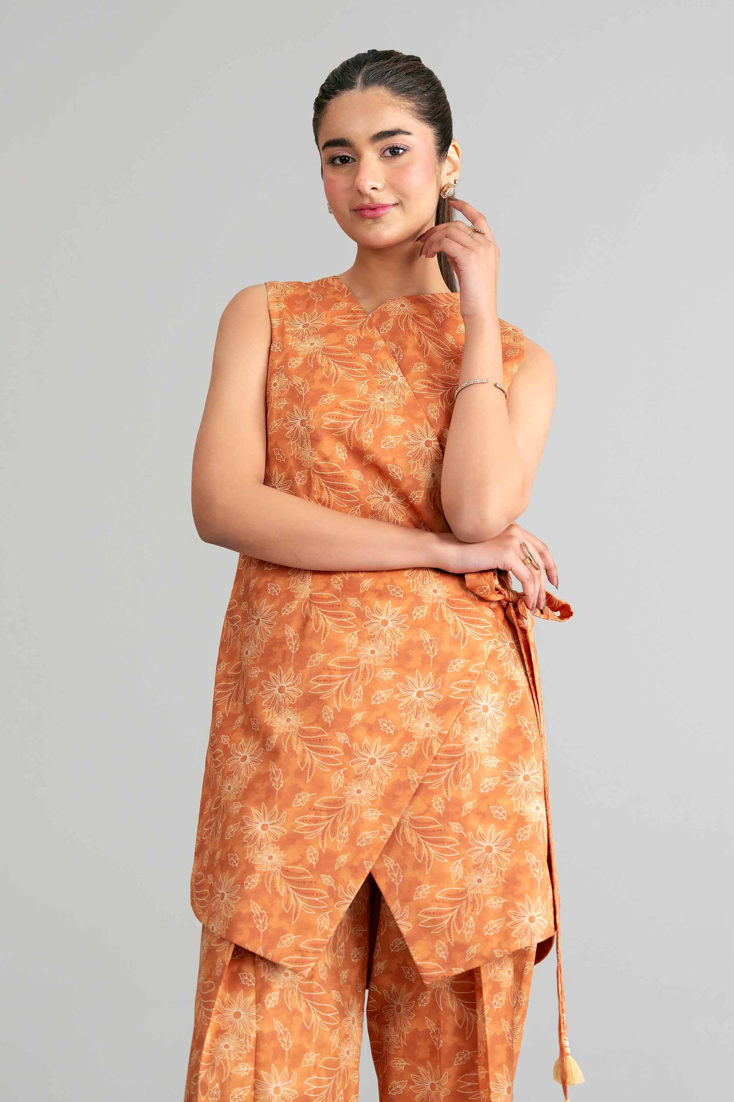 2 Piece - Printed Suit - 42601435 Brown Lawn 2PC Printed Summer