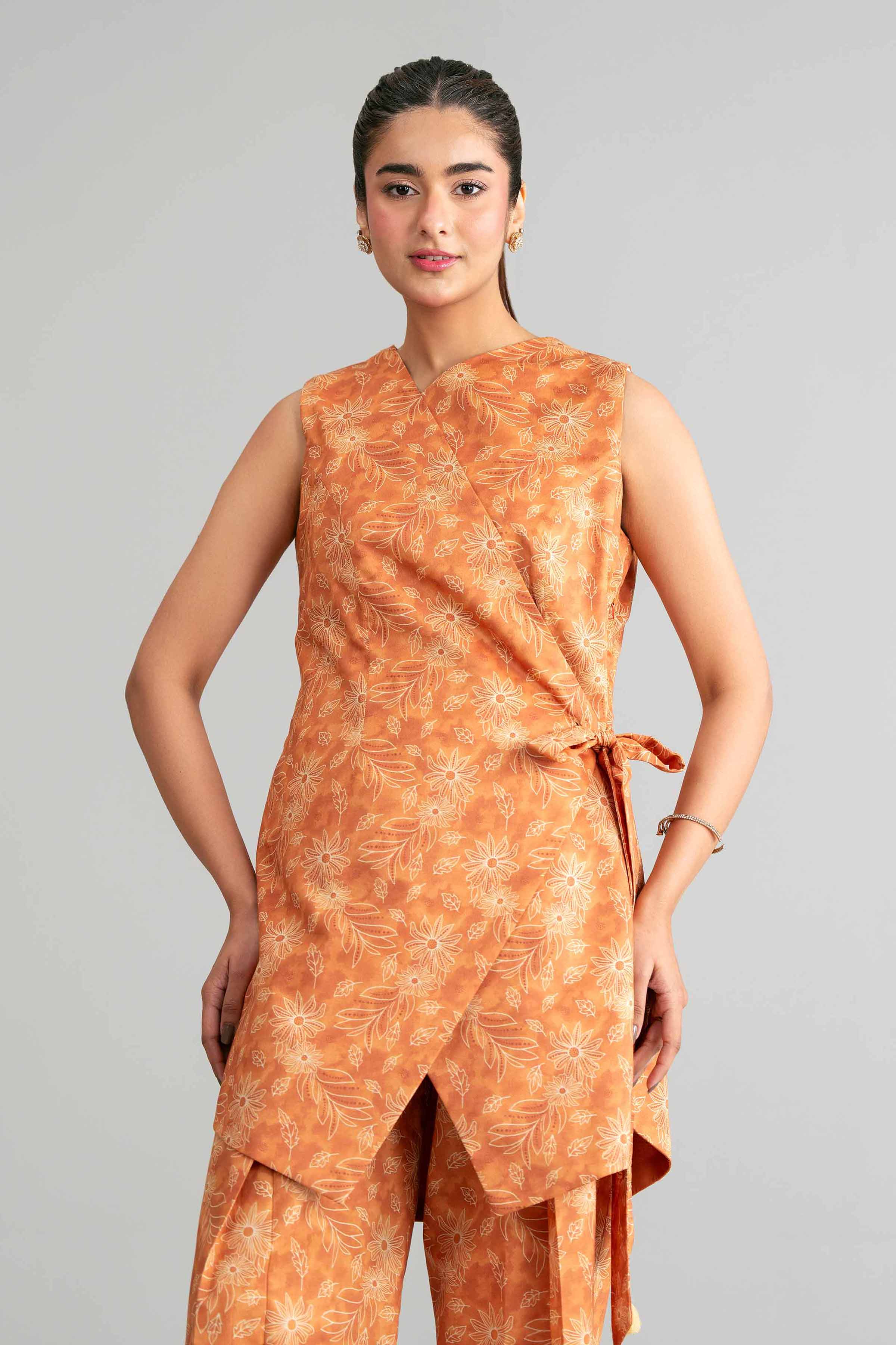 2 Piece - Printed Suit - 42601435 Brown Lawn 2PC Printed Summer