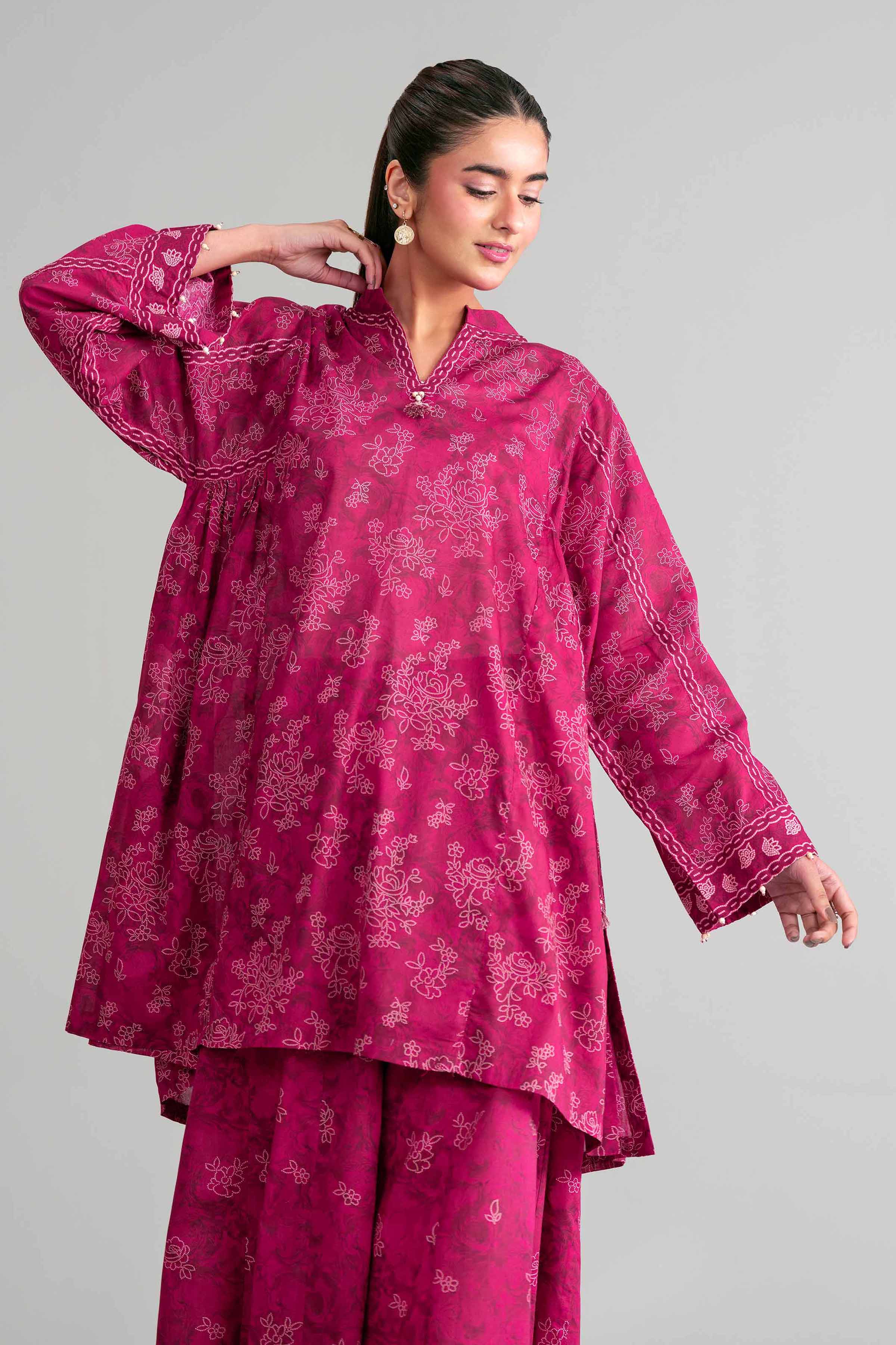 2 Piece - Printed Suit - 42601438 Maroon Lawn 2PC Printed Summer