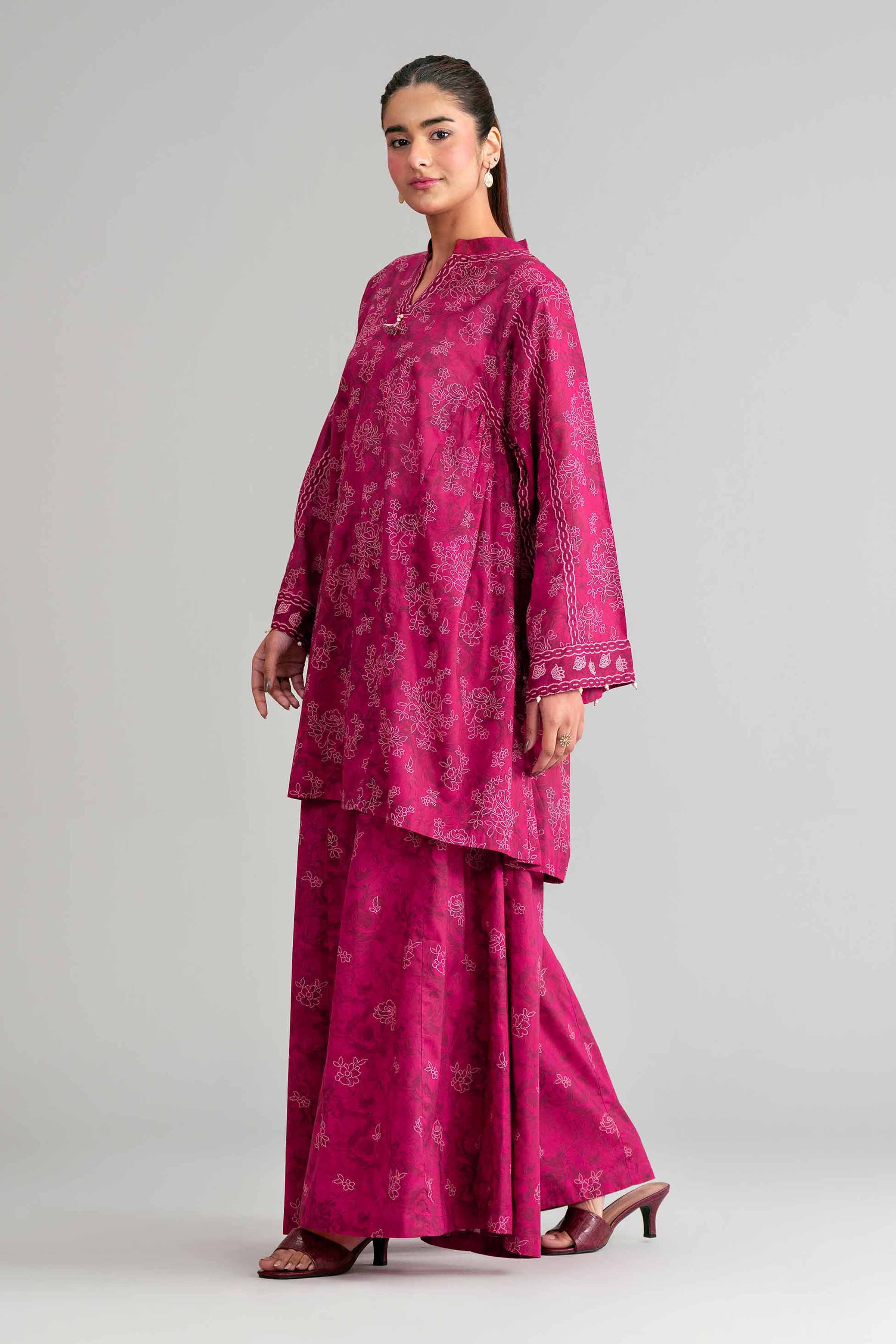 2 Piece - Printed Suit - 42601438 Maroon Lawn 2PC Printed Summer