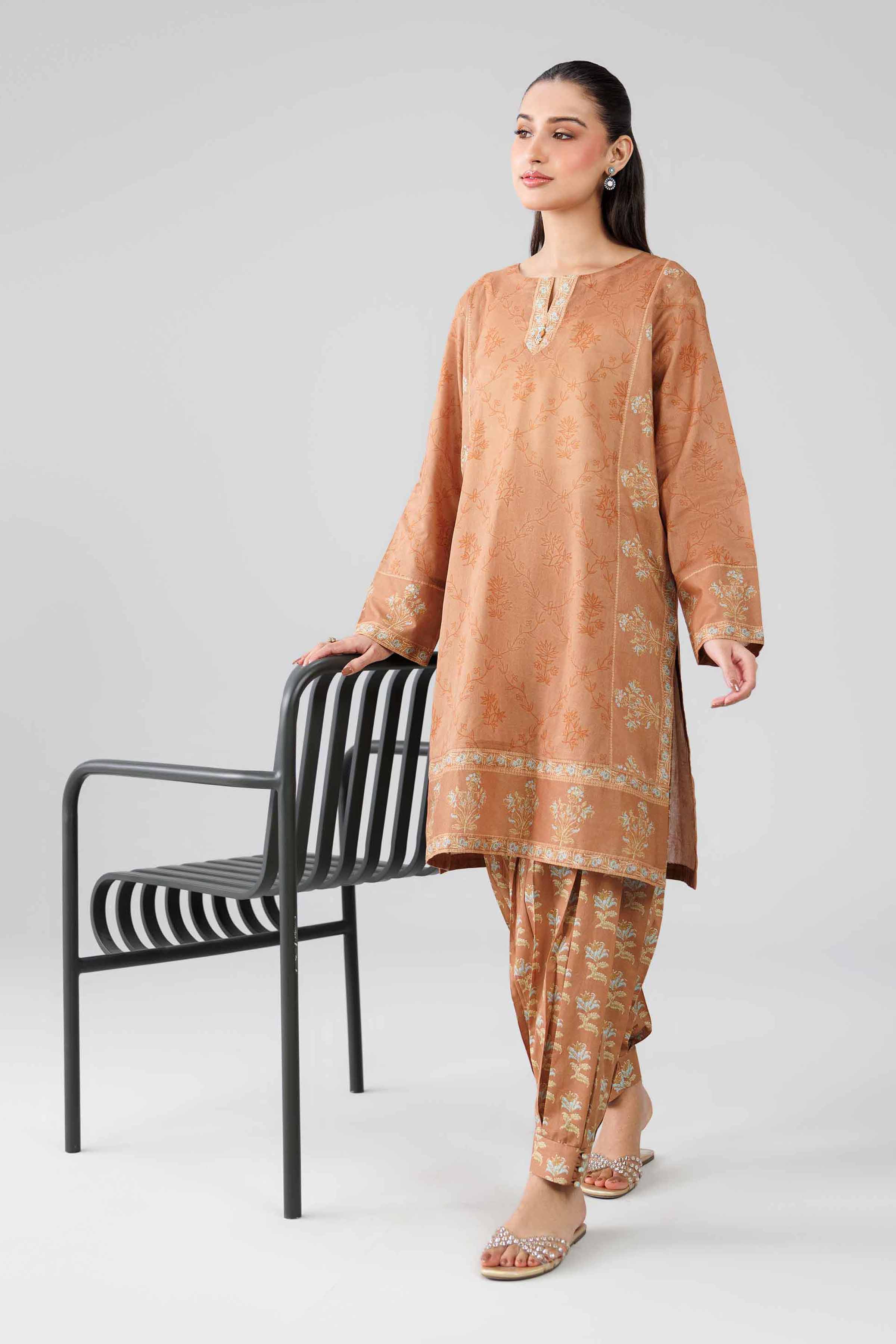 2 Piece - Printed Suit - 42601449 Brown Lawn 2PC Printed