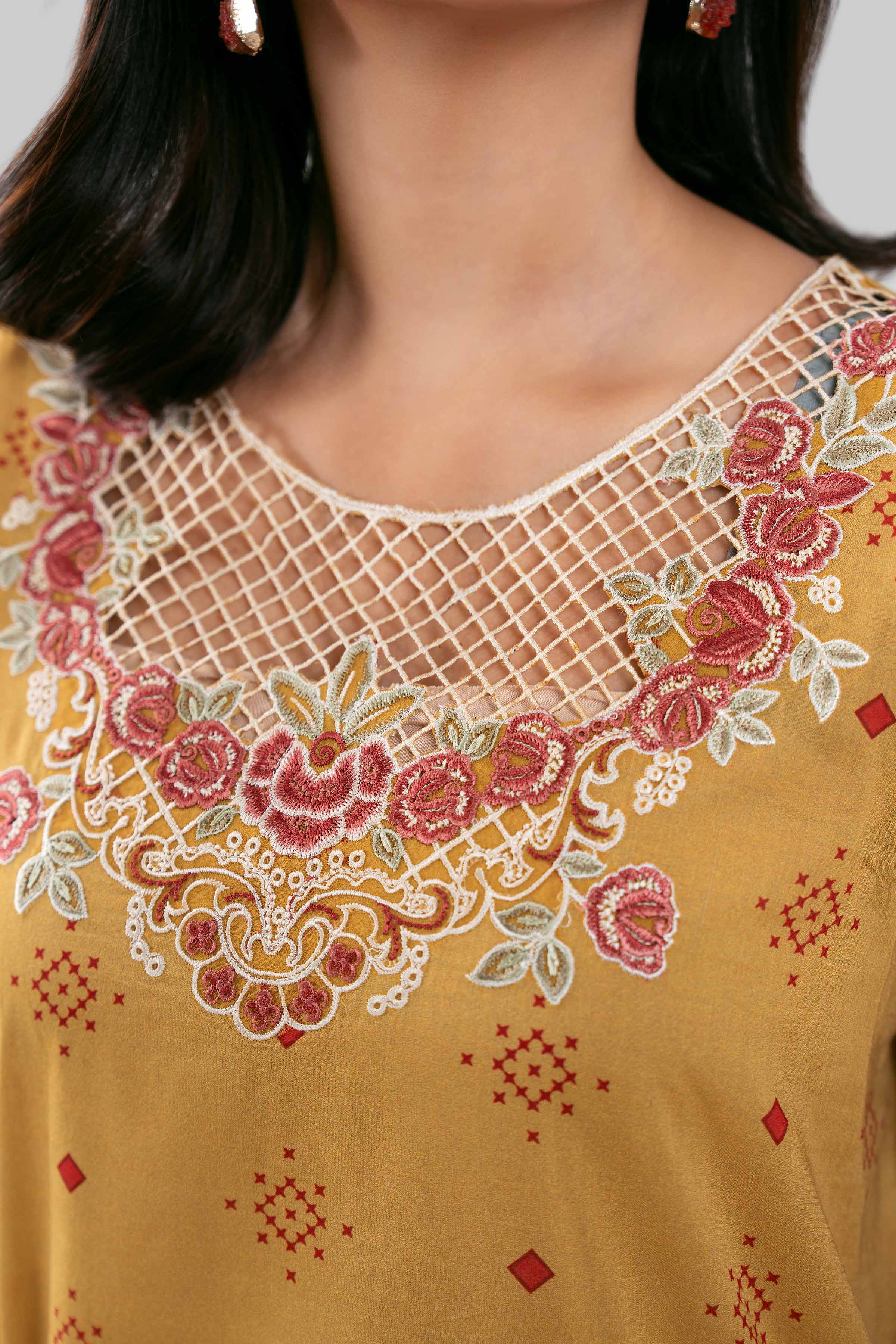 3 Piece - Digital Printed Embroidered Suit - 42601455 Yellow Lawn 3PC Embroidered Summer