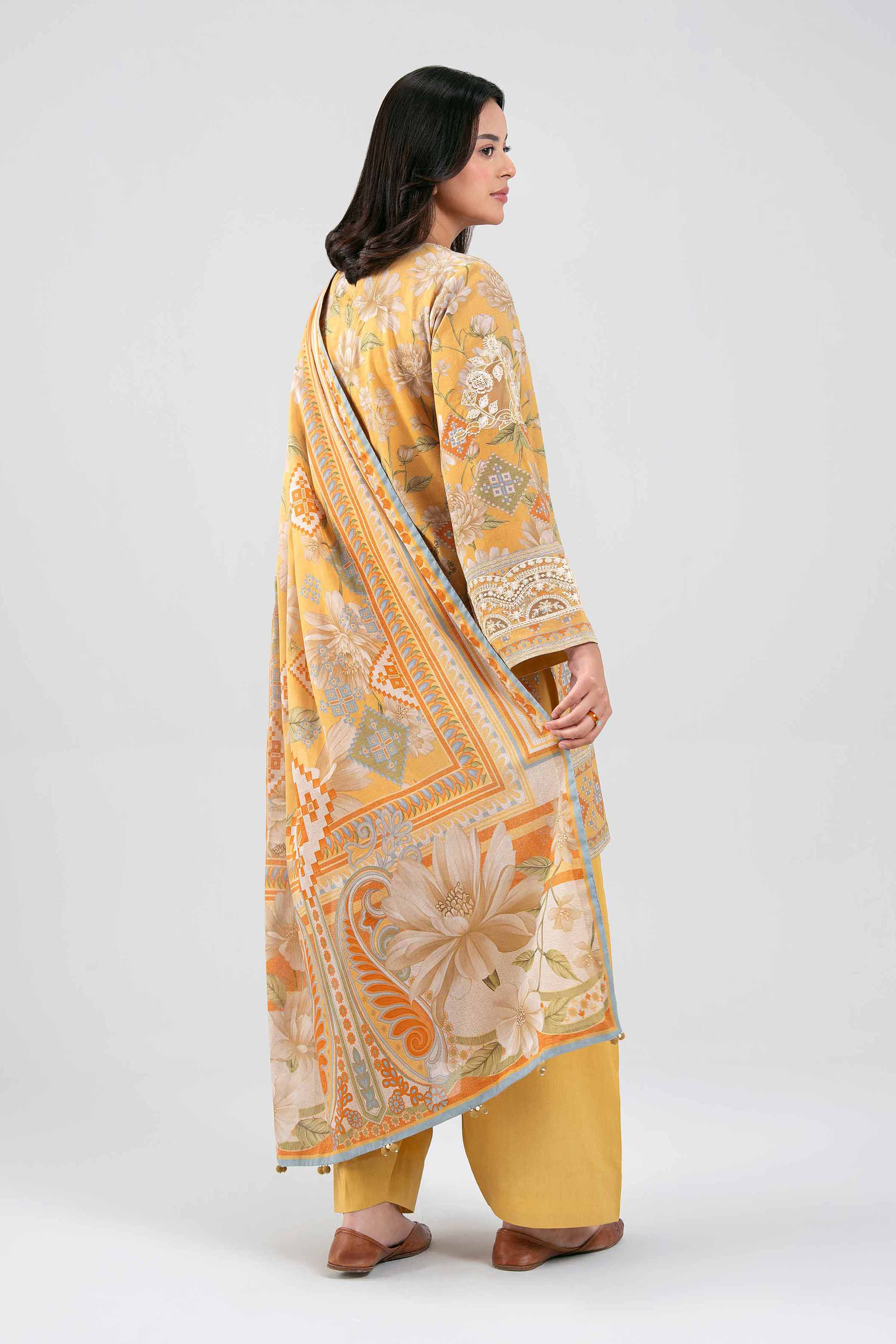 3 Piece - Digital Printed Embroidered Suit - 42601456 Yellow Lawn 3PC Embroidered Summer