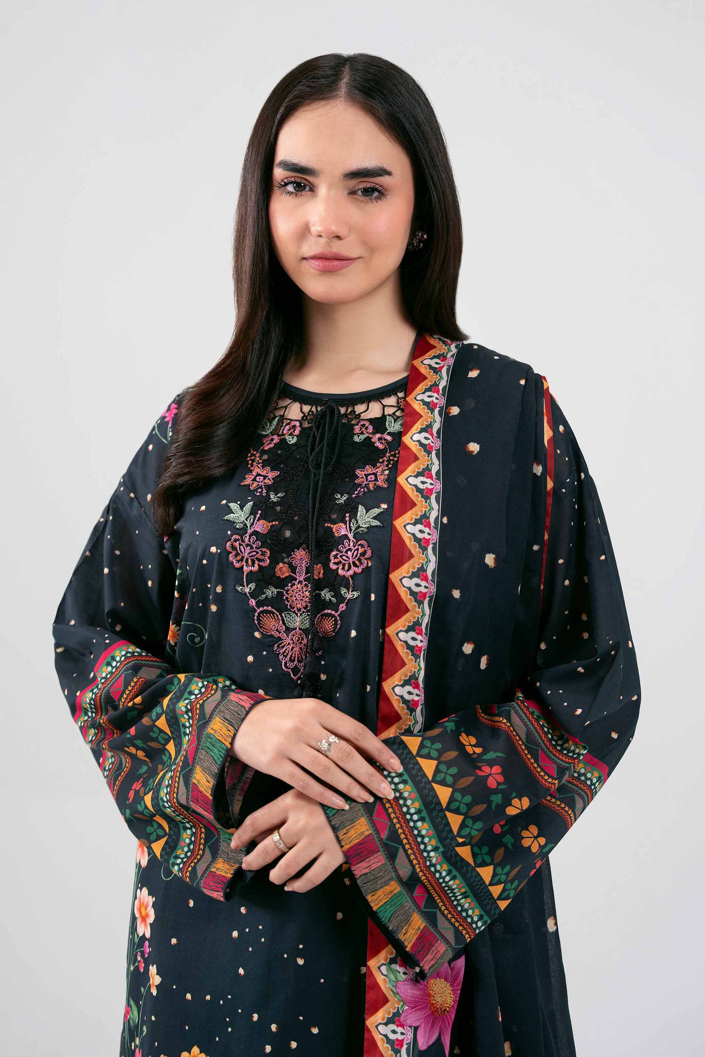 3 Piece - Digital Printed Embroidered Suit - 42601458 Black Lawn 3PC Embroidered Summer