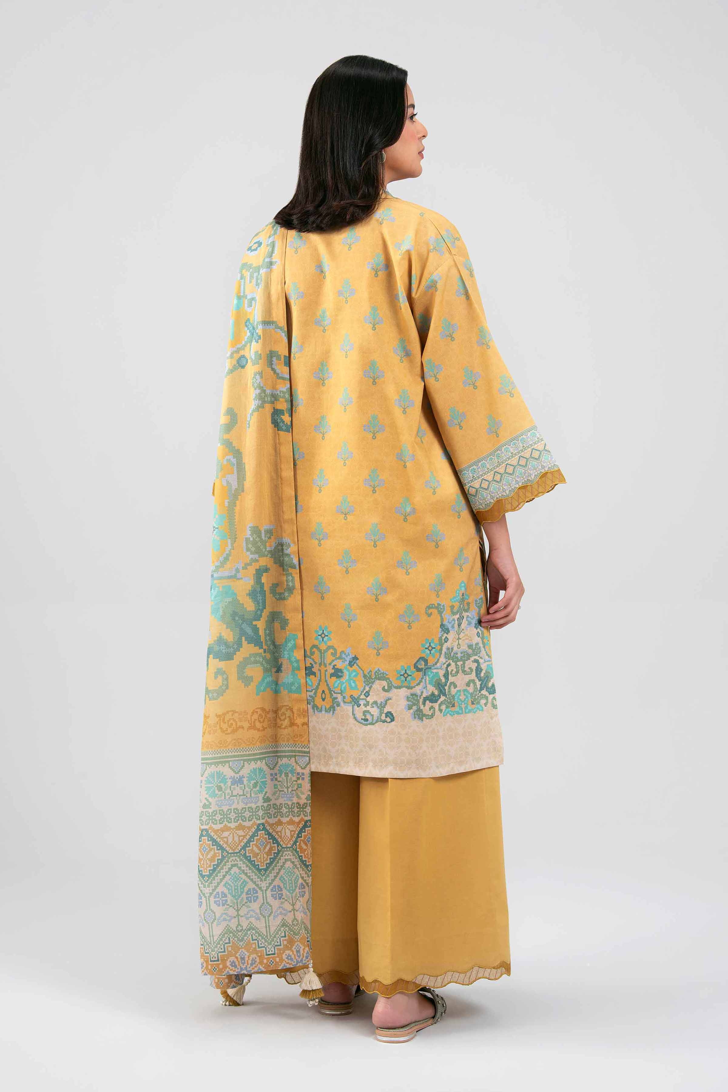 3 Piece - Digital Printed Embroidered Suit - 42601459 Yellow Lawn 3PC Embroidered Summer