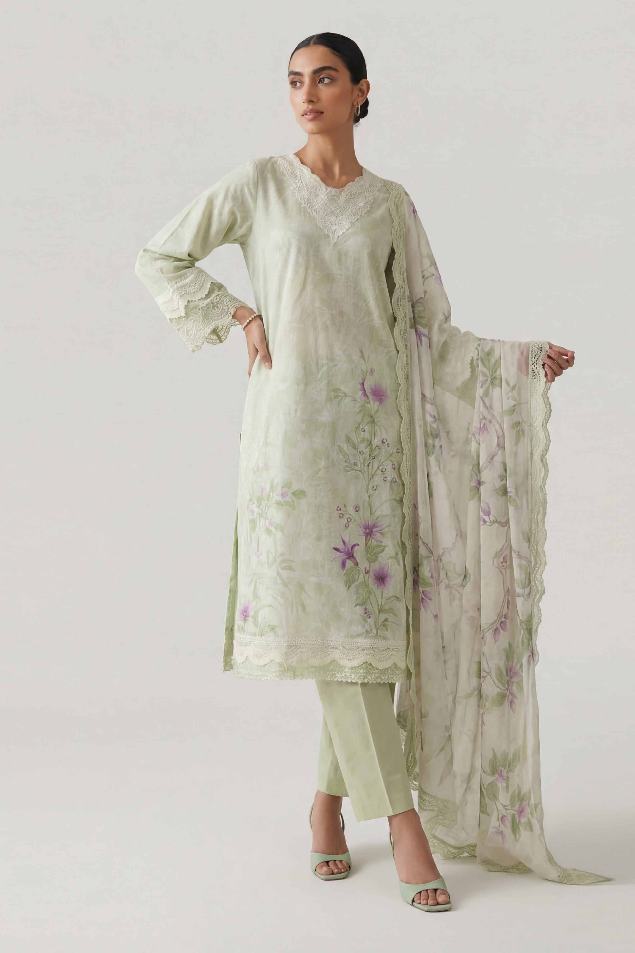 3 Piece - Digital Printed Embroidered Suit - 42601460 Beige Lawn 3PC Embroidered Summer