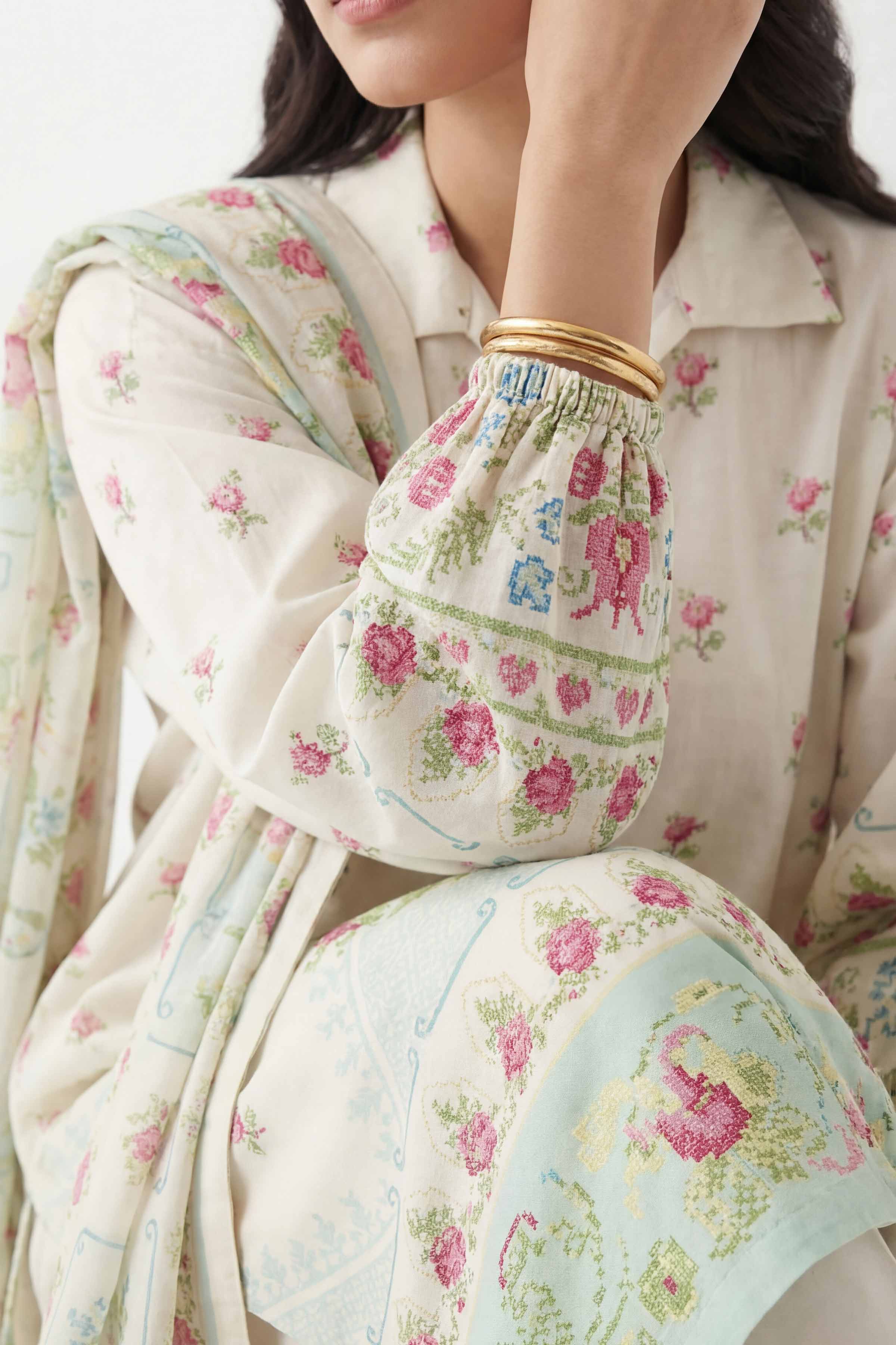 3 Piece - Digital Printed Suit - 42601467 Cream Lawn 3PC Printed Summer