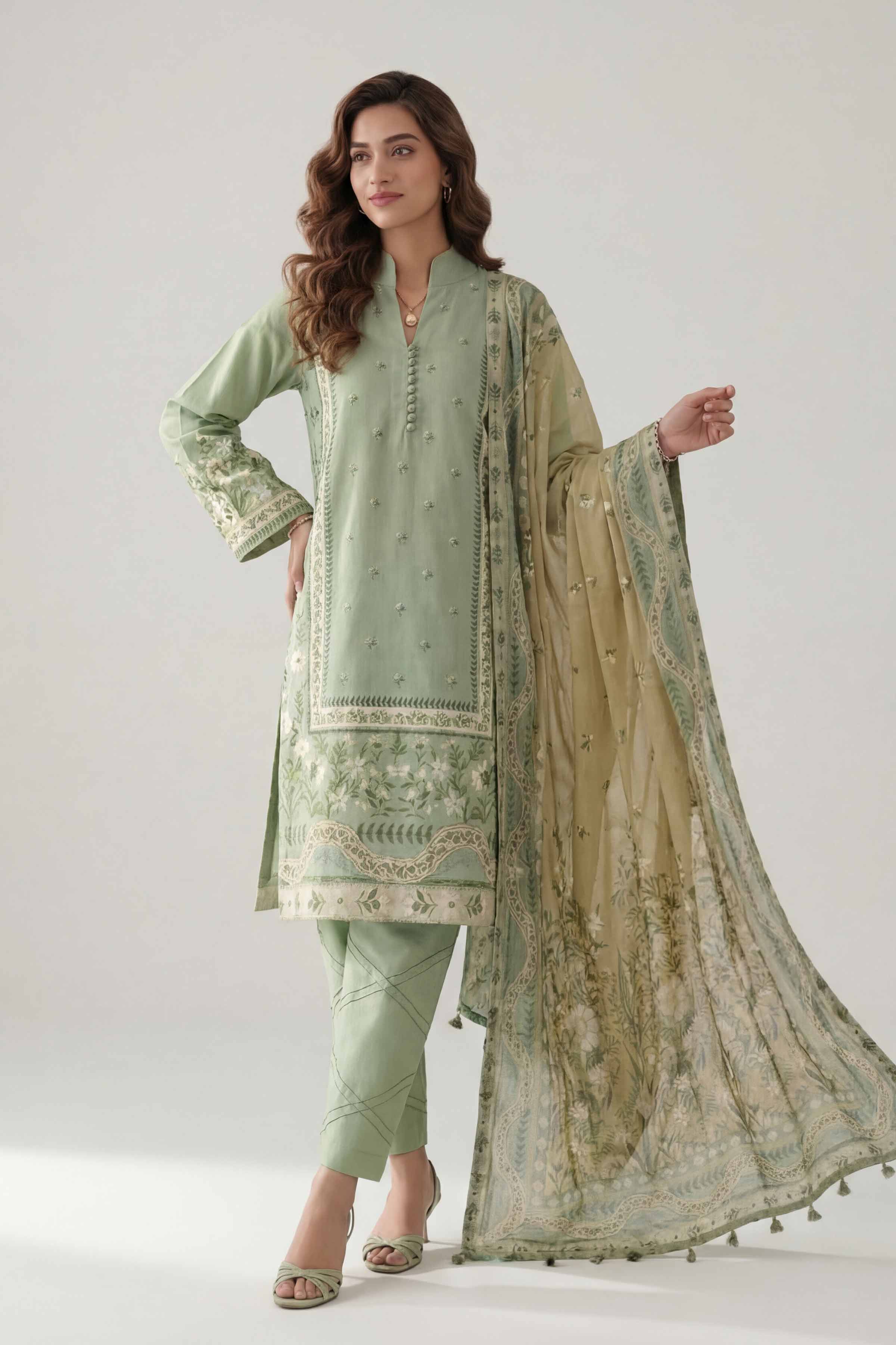 3 Piece - Digital Printed Suit - 42601468 Green Lawn 3PC Printed Summer