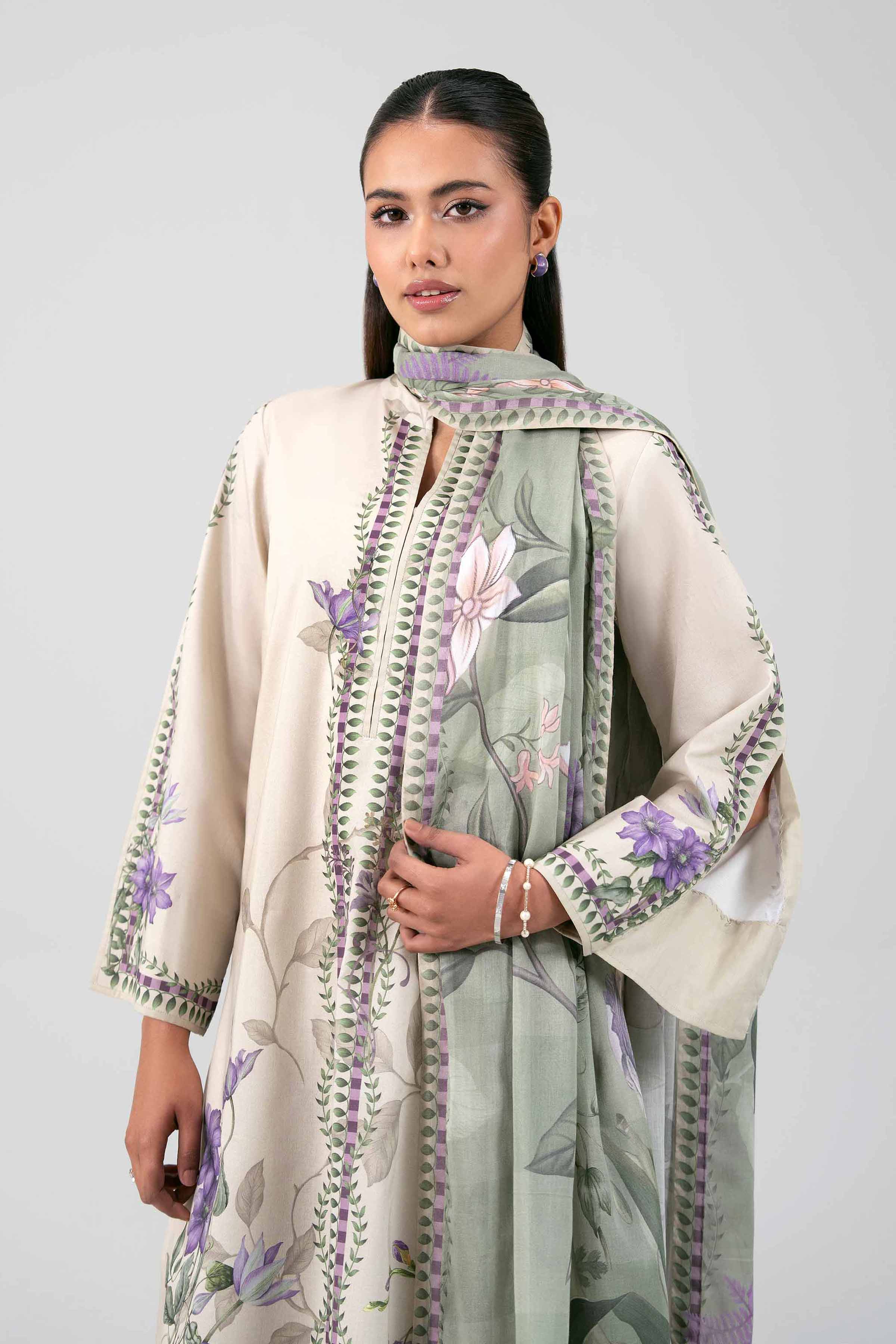 3 Piece - Digital Printed Suit - 42601470 Beige Lawn 3PC Printed Summer