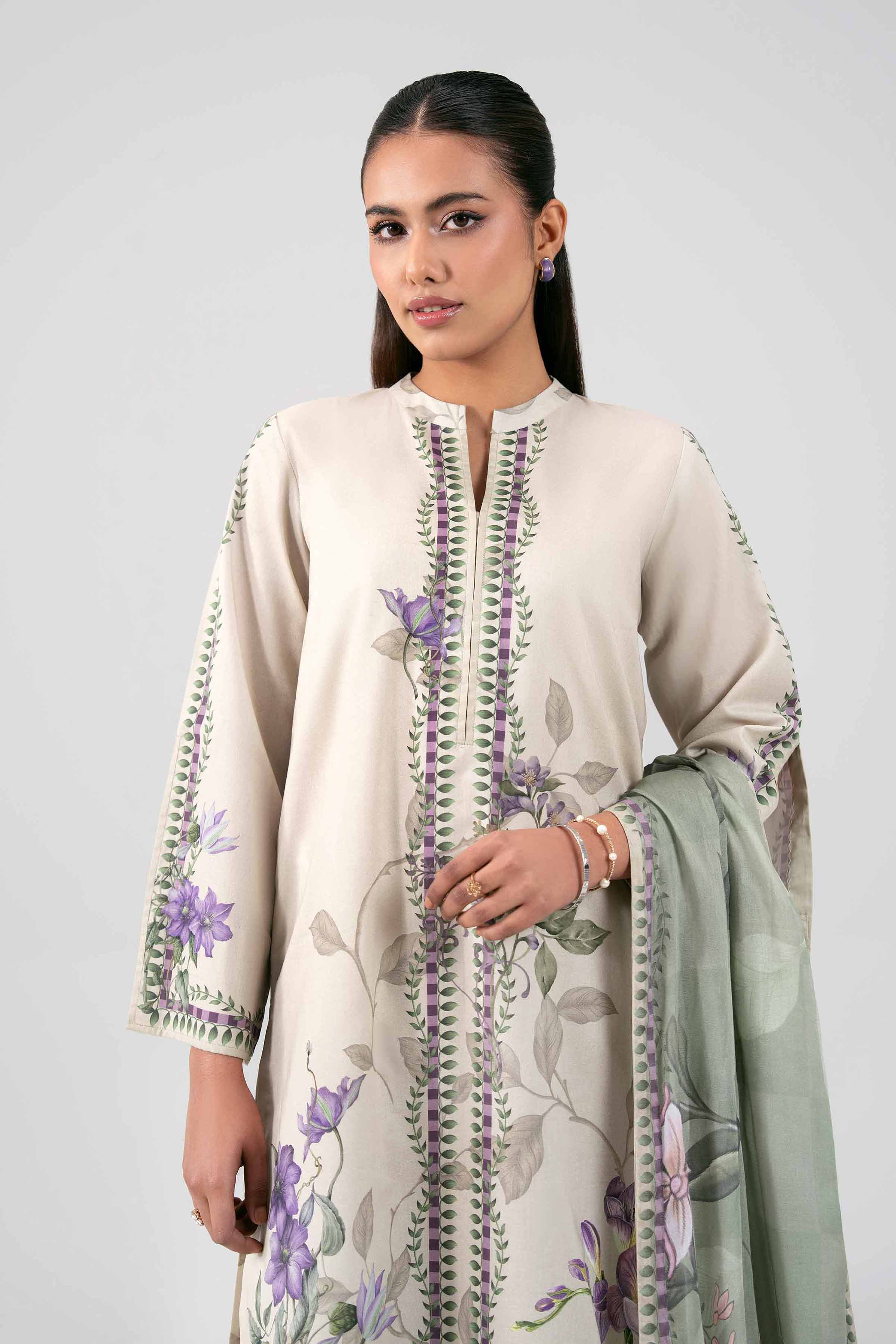 3 Piece - Digital Printed Suit - 42601470 Beige Lawn 3PC Printed Summer