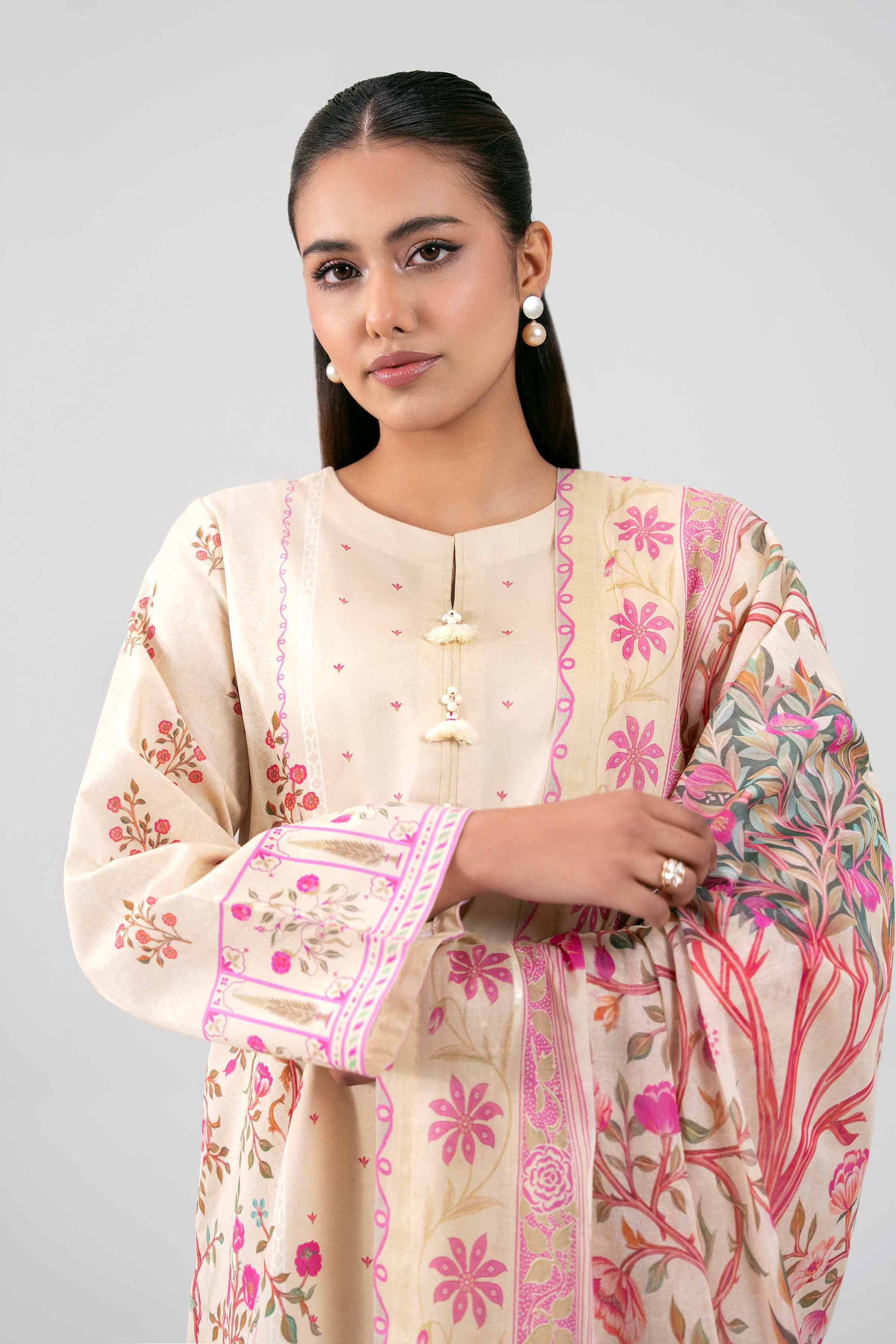 3 Piece - Digital Printed Suit - 42601472 Yellow Lawn 3PC Printed Summer