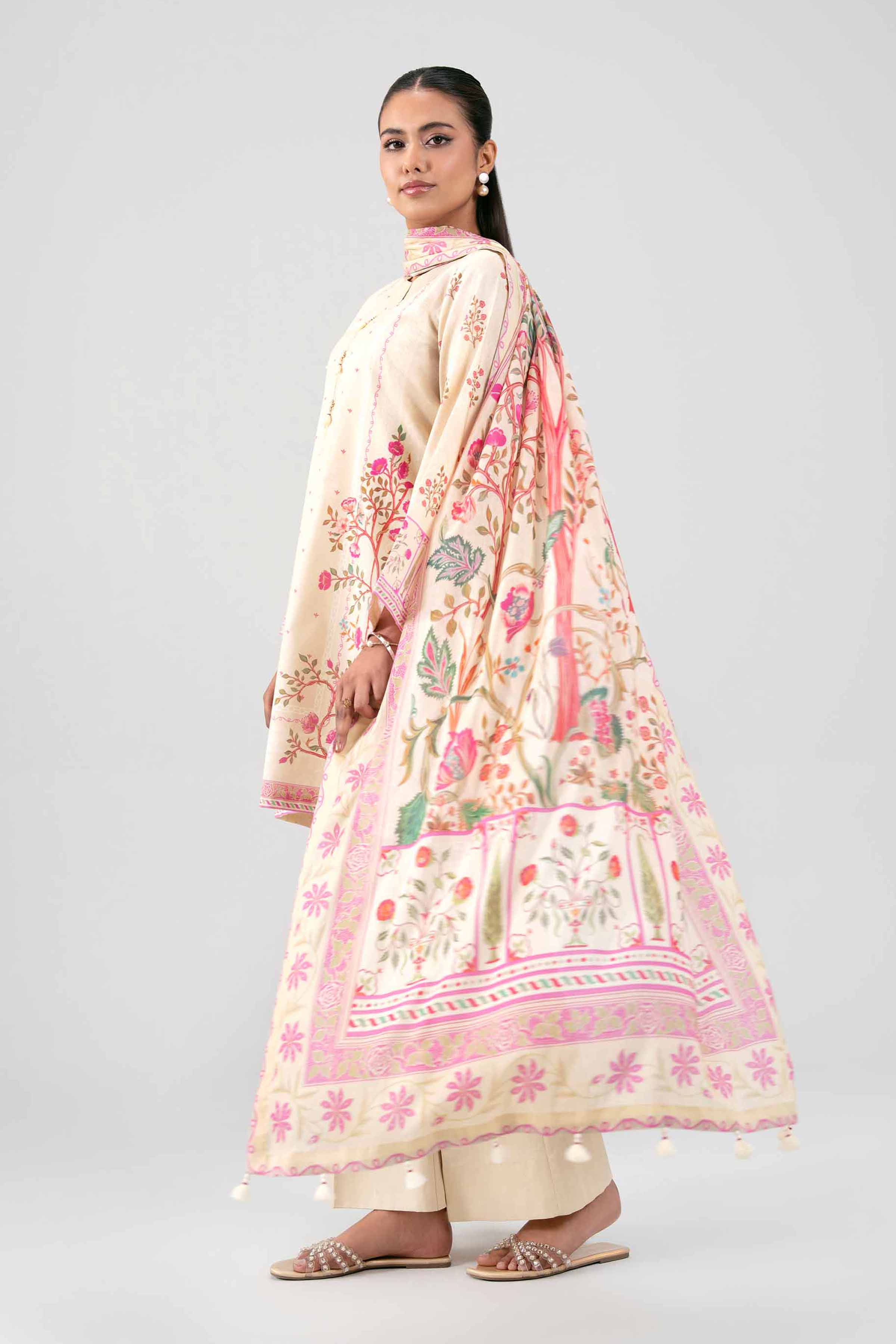 3 Piece - Digital Printed Suit - 42601472 Yellow Lawn 3PC Printed Summer