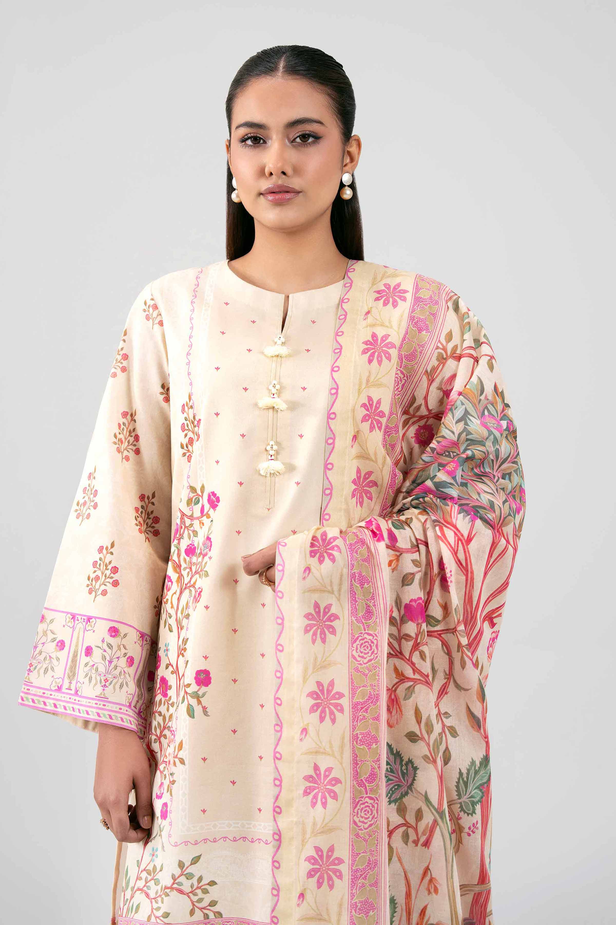 3 Piece - Digital Printed Suit - 42601472 Yellow Lawn 3PC Printed Summer