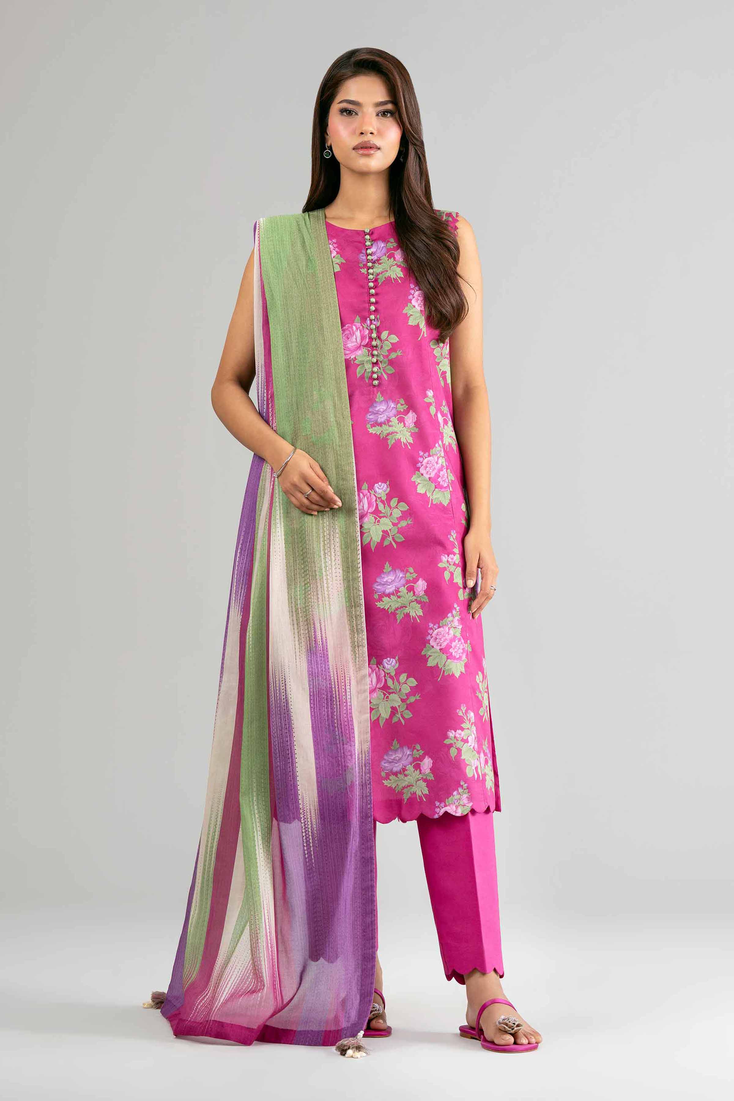 3 Piece - Digital Printed Embroidered Suit - 42601474 Pink Lawn 3PC Embroidered Summer