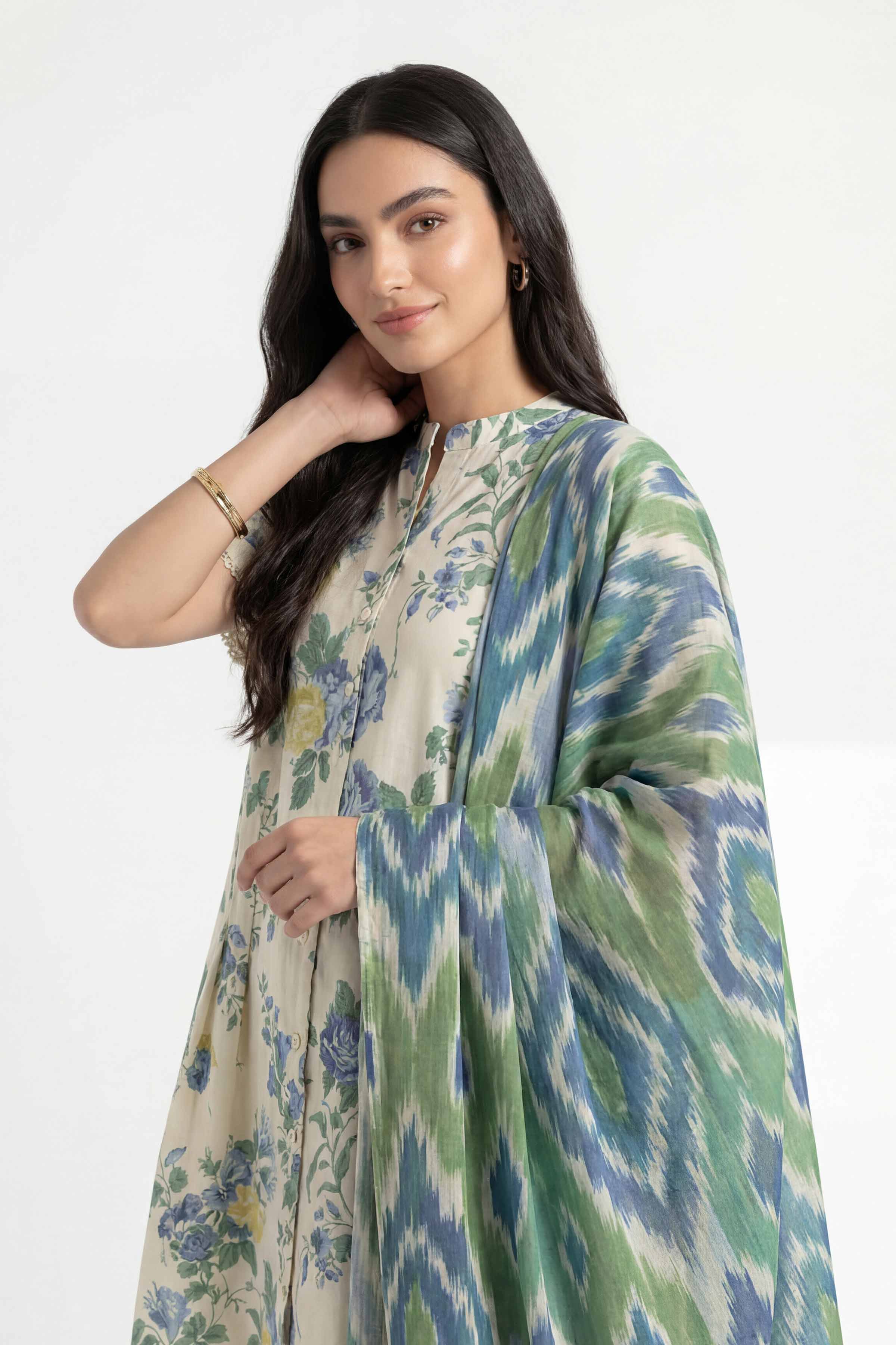 3 Piece - Digital Printed Suit - 42601478 Blue Lawn 3PC Printed Summer