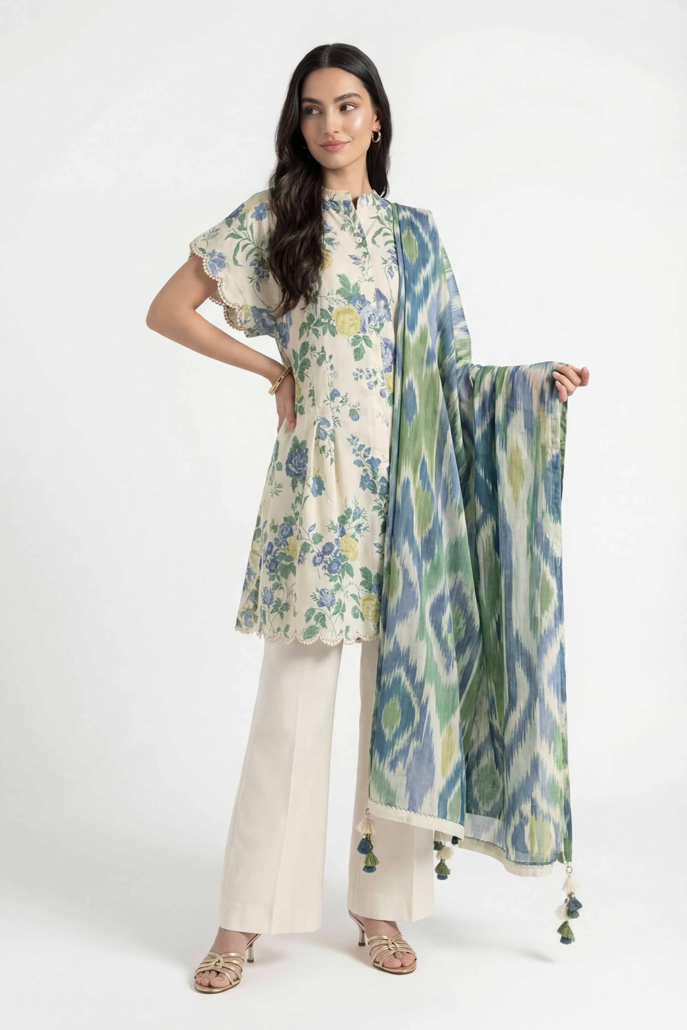 3 Piece - Digital Printed Suit - 42601478 Blue Lawn 3PC Printed Summer