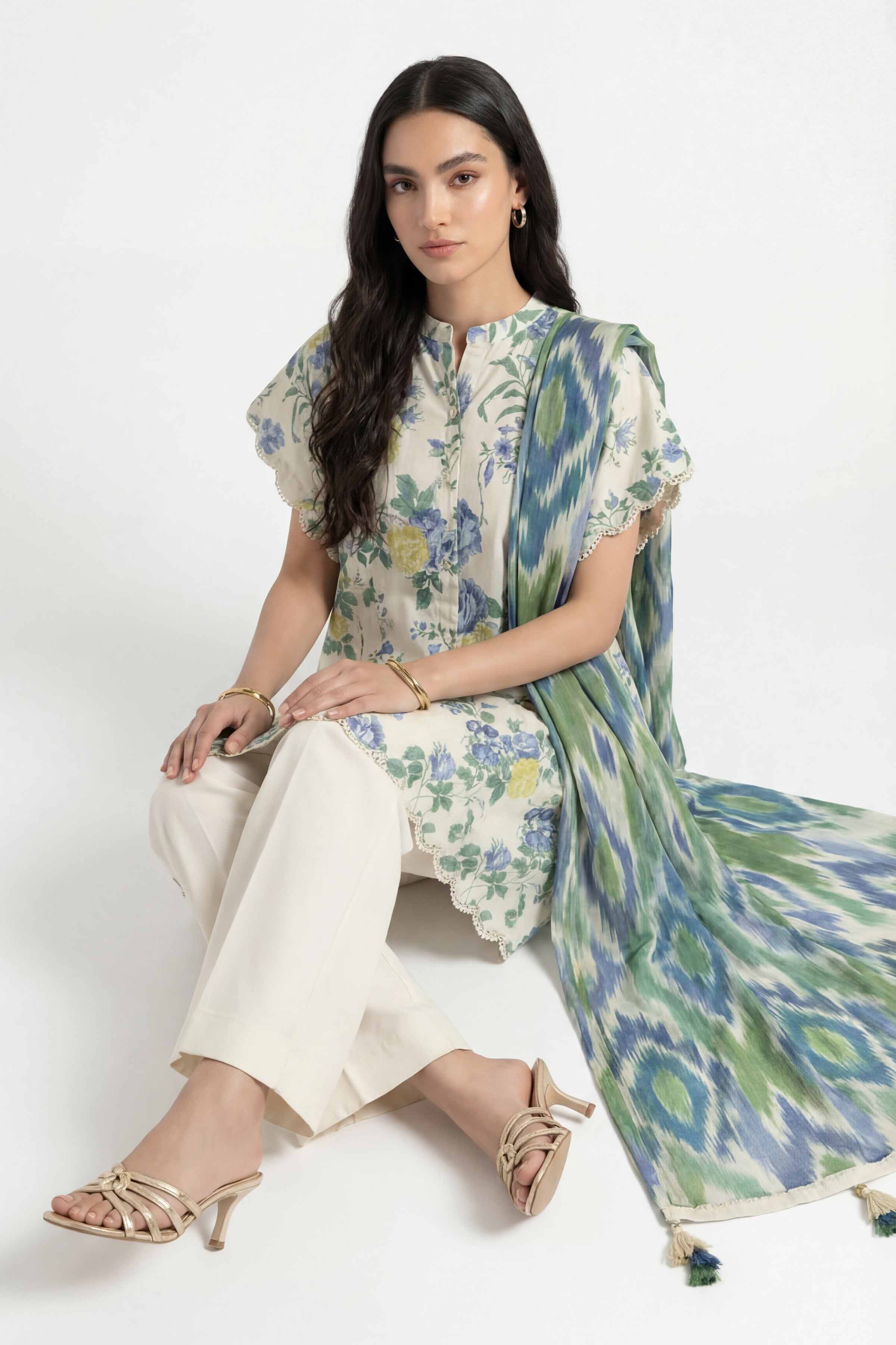 3 Piece - Digital Printed Suit - 42601478 Blue Lawn 3PC Printed Summer