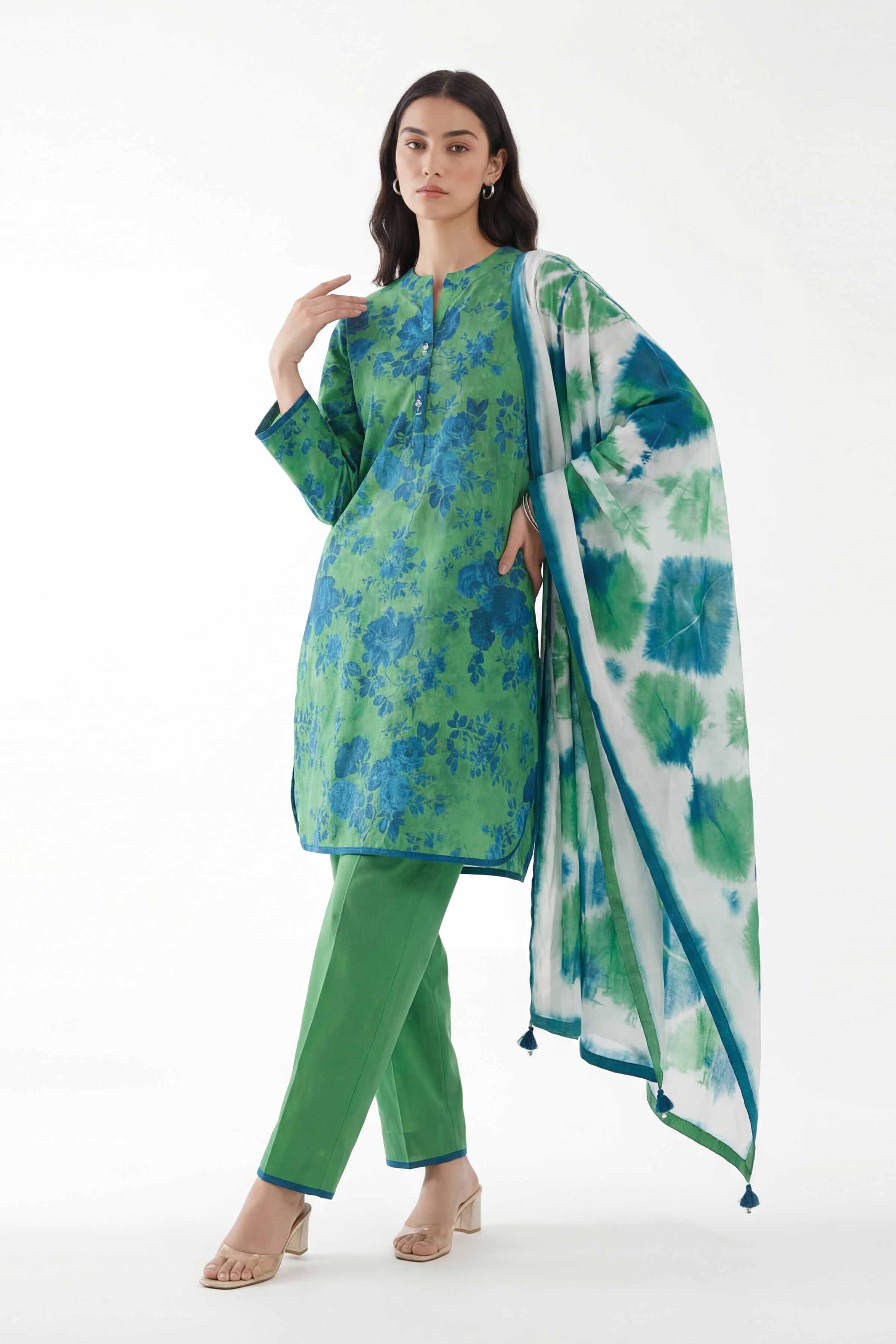 3 Piece - Digital Printed Suit - 42601479 Green Lawn 3PC Printed Summer