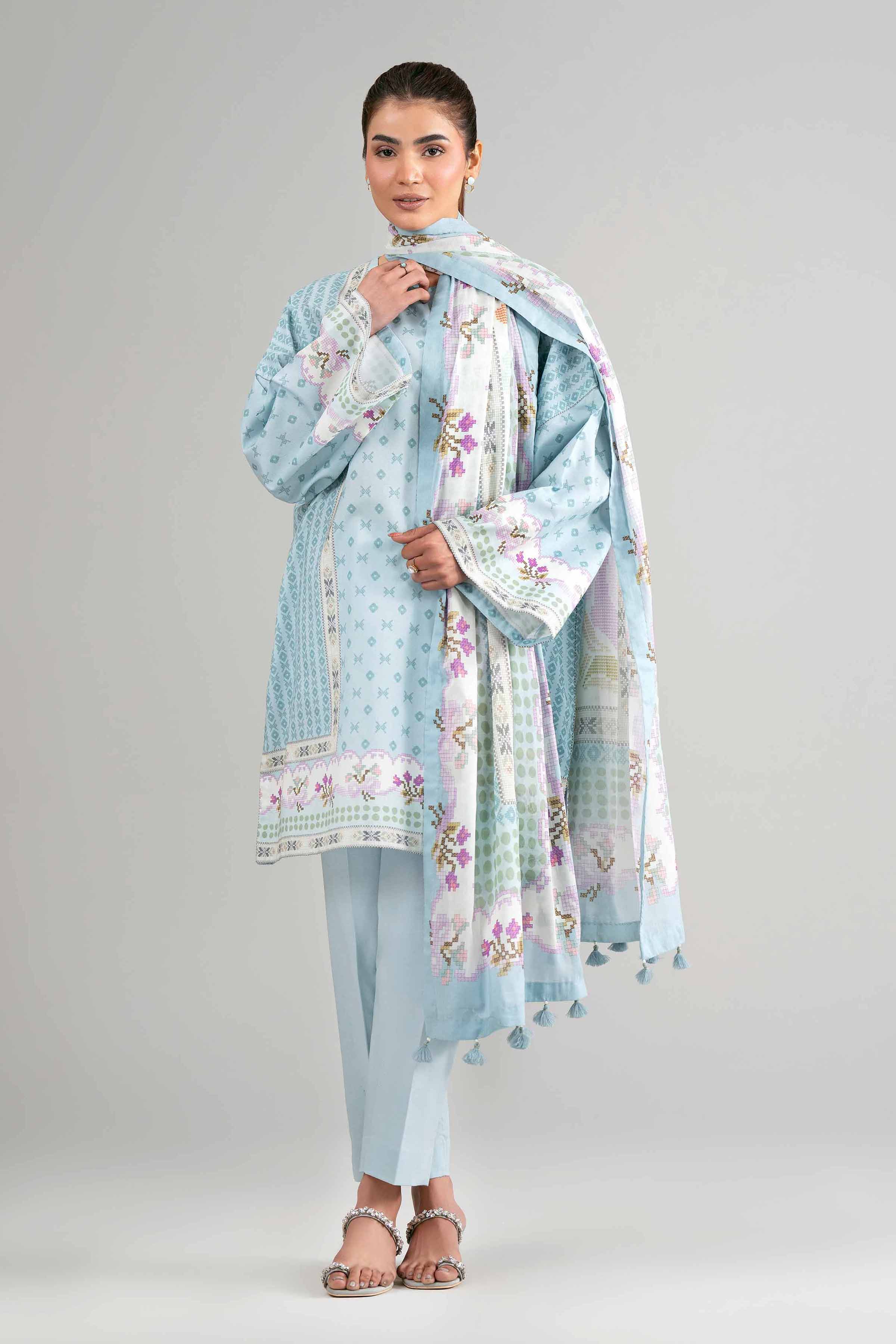 3 Piece - Digital Printed Suit - 42601480 Blue Lawn 3PC Printed Summer