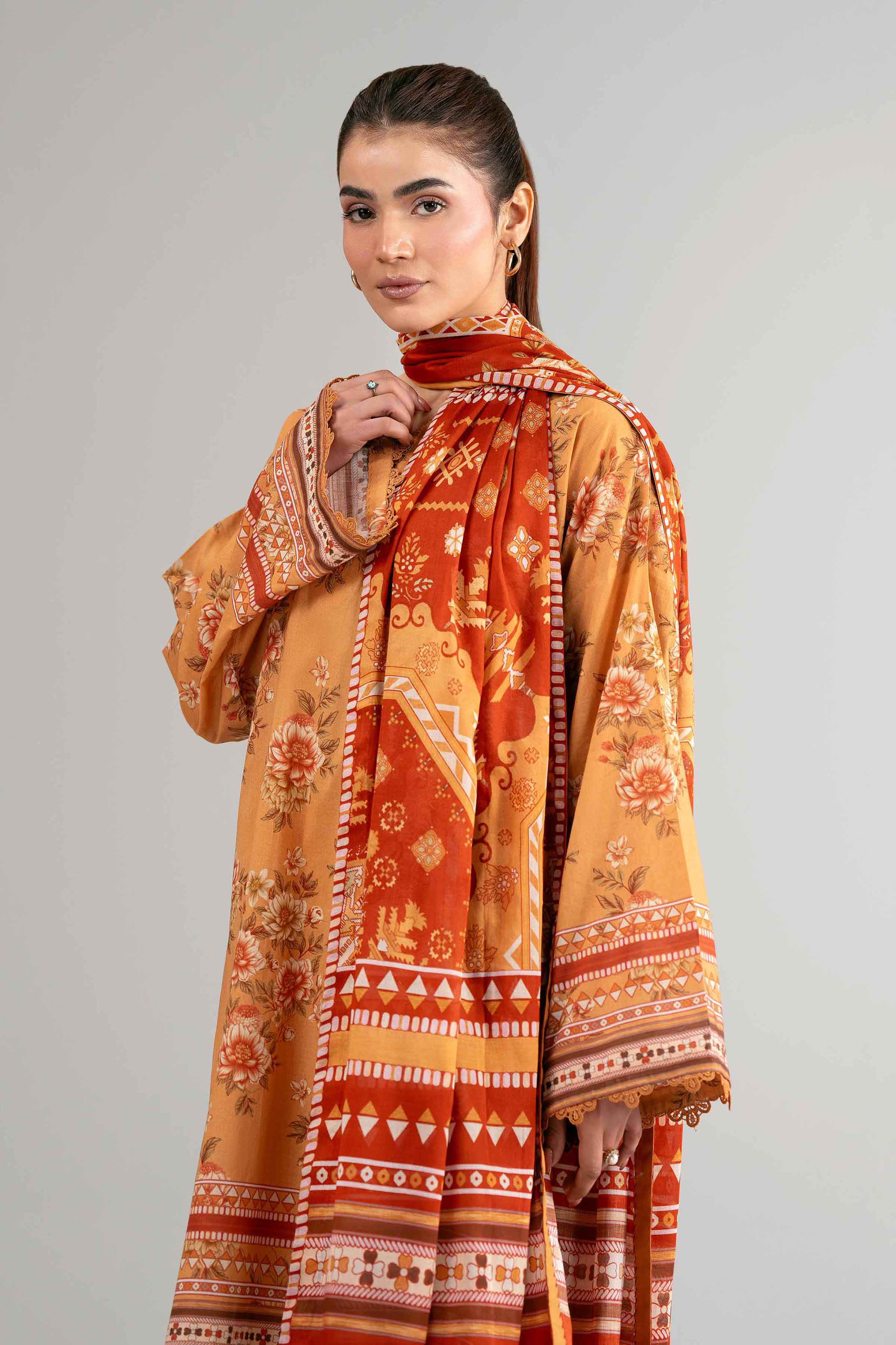 3 Piece - Digital Printed Suit - 42601481 Yellow Lawn 3PC Printed Summer