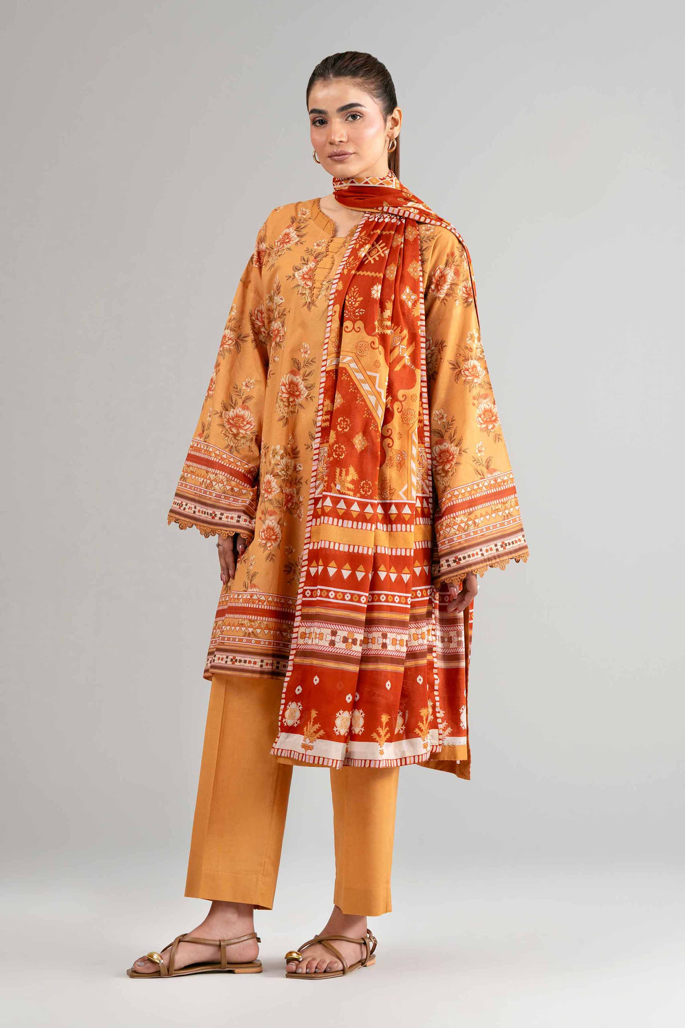 3 Piece - Digital Printed Suit - 42601481 Yellow Lawn 3PC Printed Summer