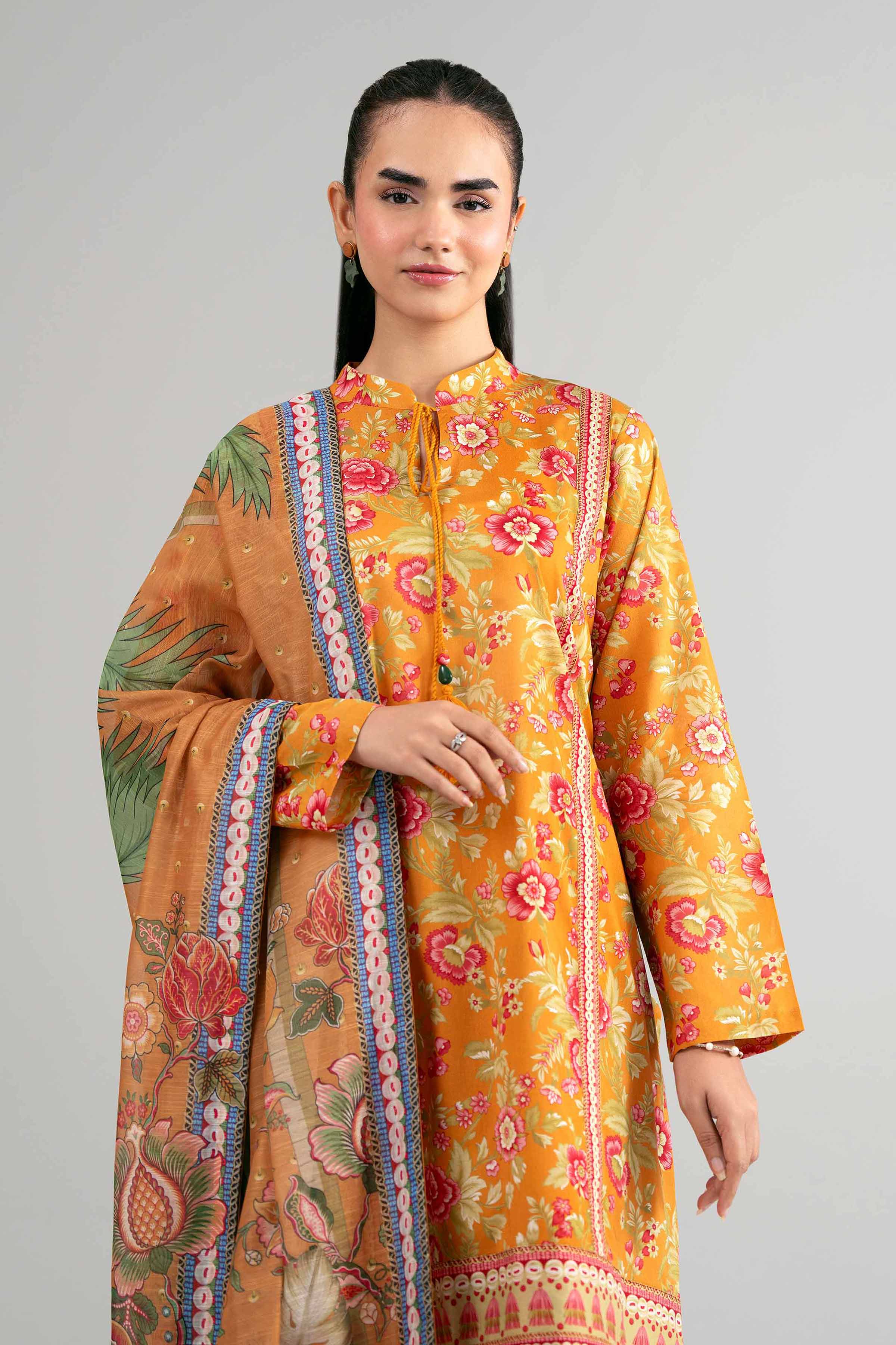 3 Piece - Digital Printed Suit - 42601485 Orange Lawn 3PC Printed Summer