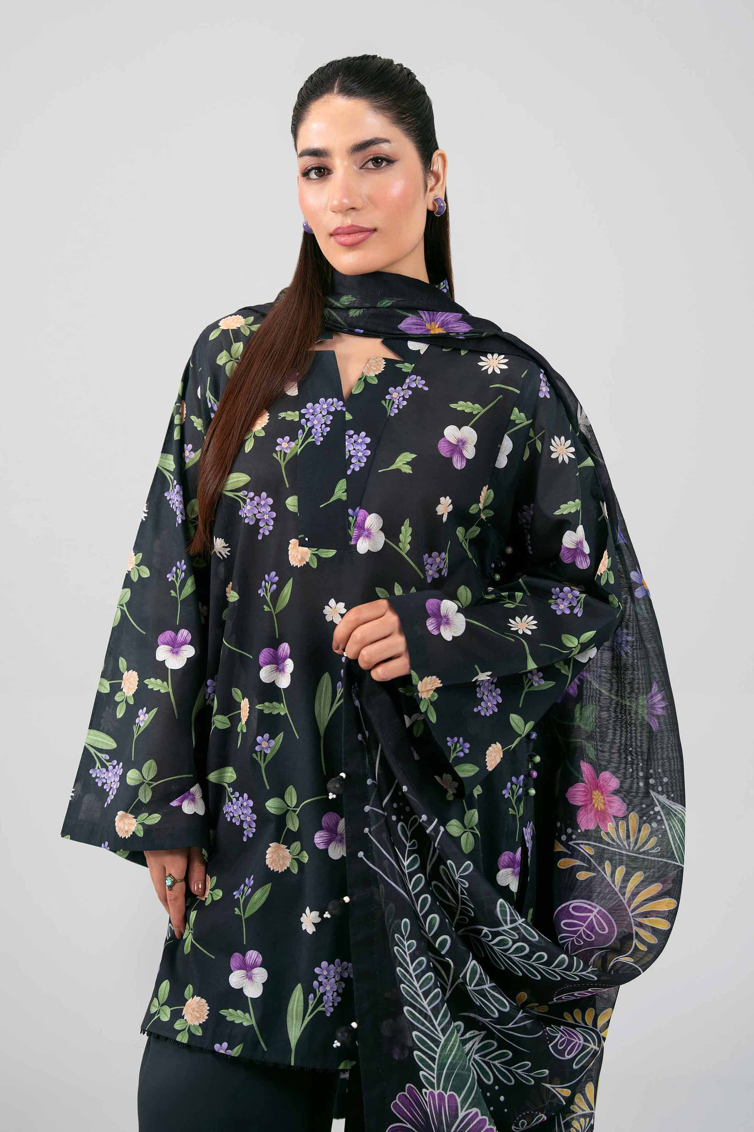 3 Piece - Digital Printed Suit - 42601486 Black Lawn 3PC Printed Summer
