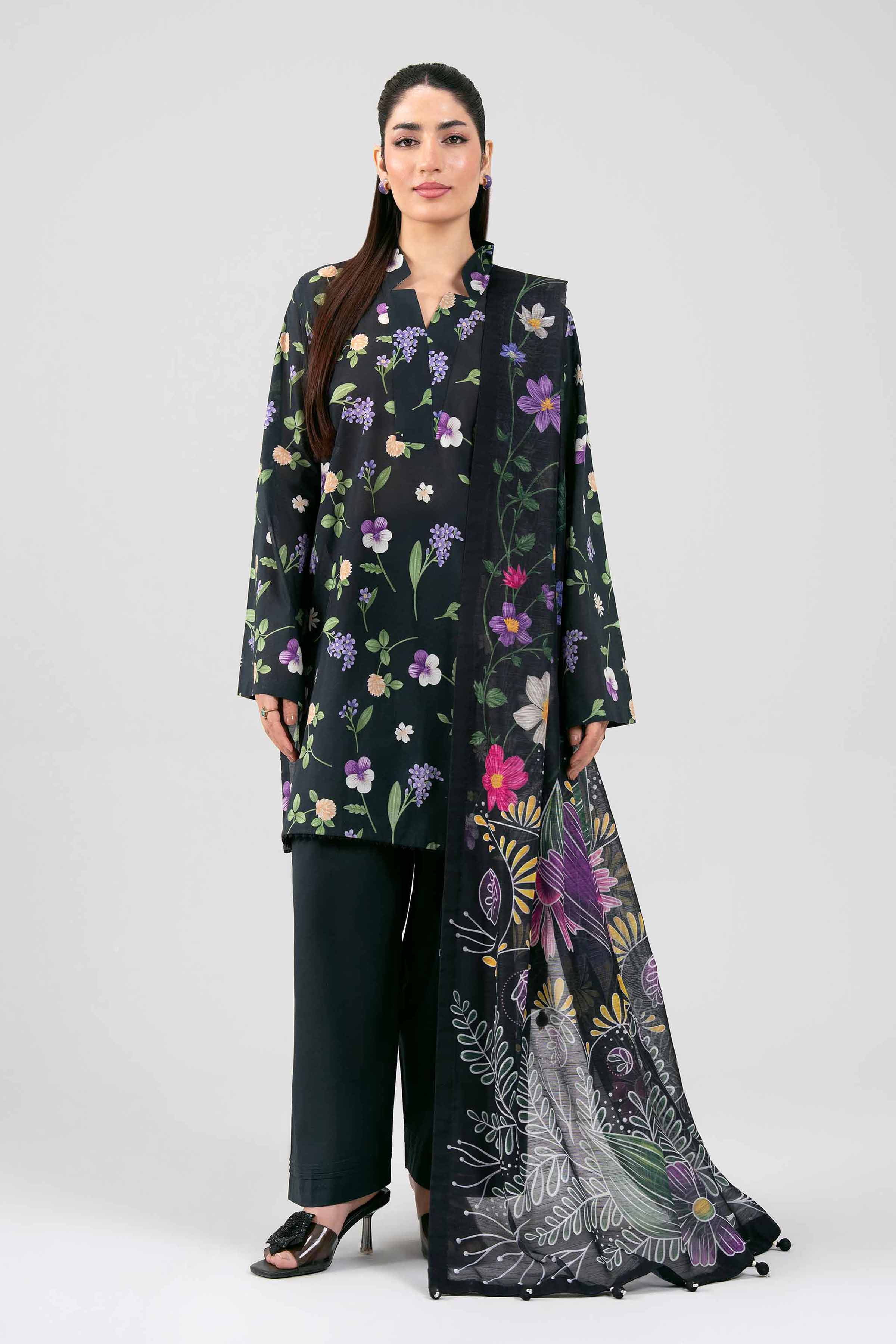 3 Piece - Digital Printed Suit - 42601486 Black Lawn 3PC Printed Summer