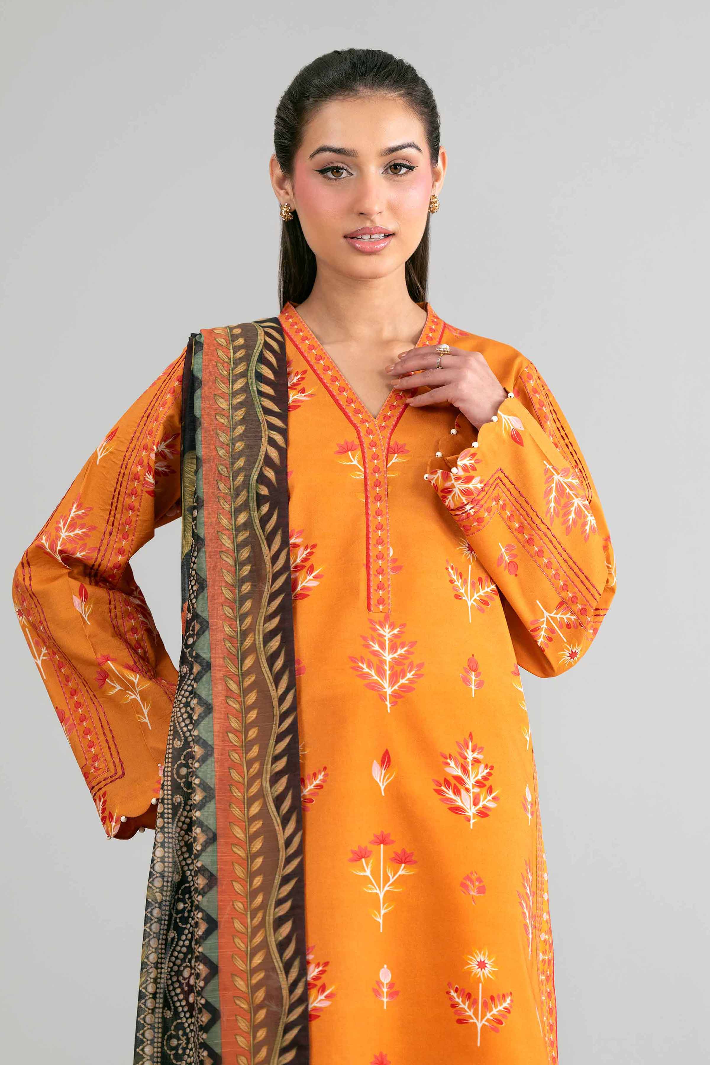 3 Piece - Digital Printed Suit - 42601487 Brown Lawn 3PC Printed Summer