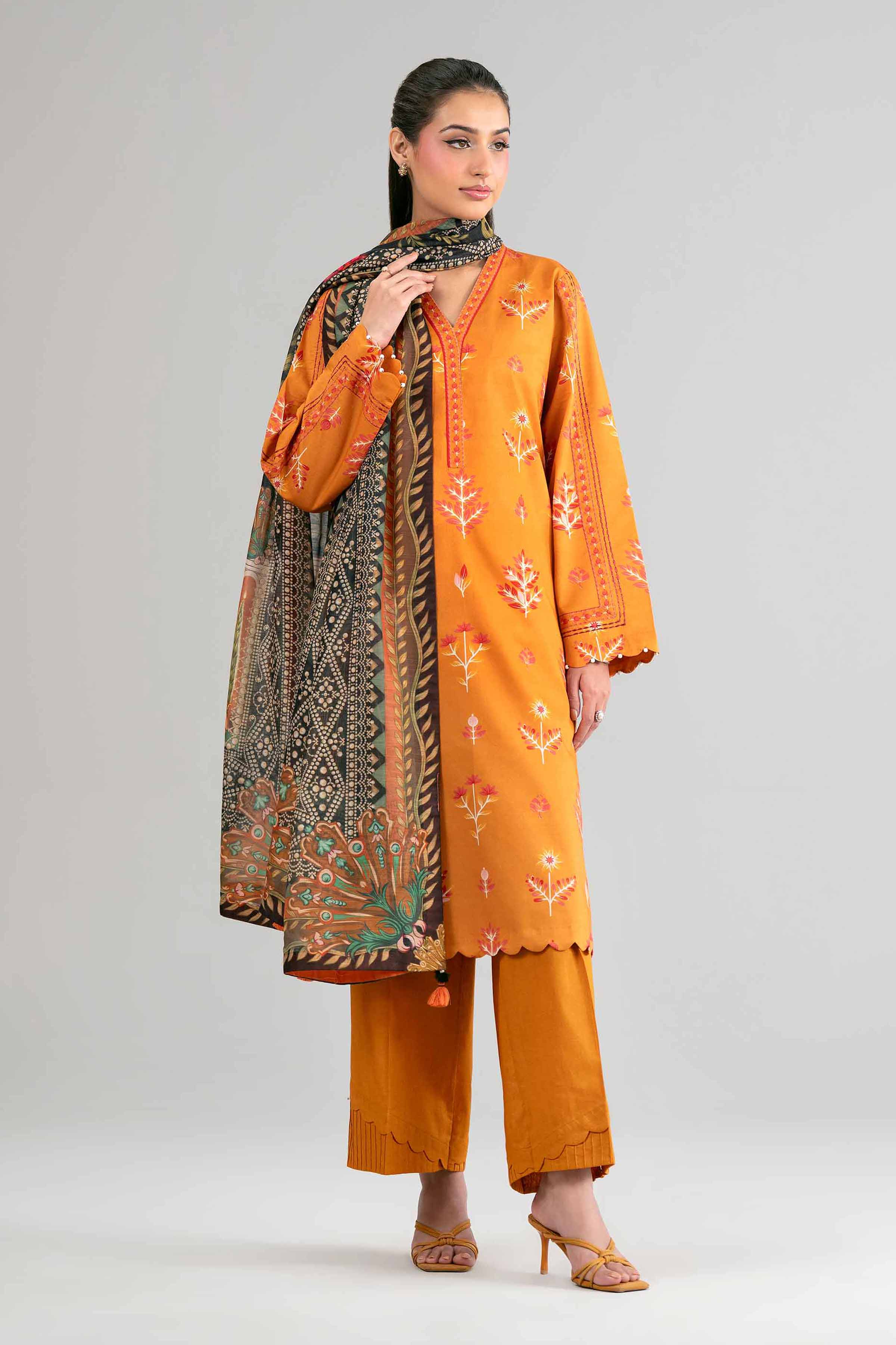 3 Piece - Digital Printed Suit - 42601487 Brown Lawn 3PC Printed Summer