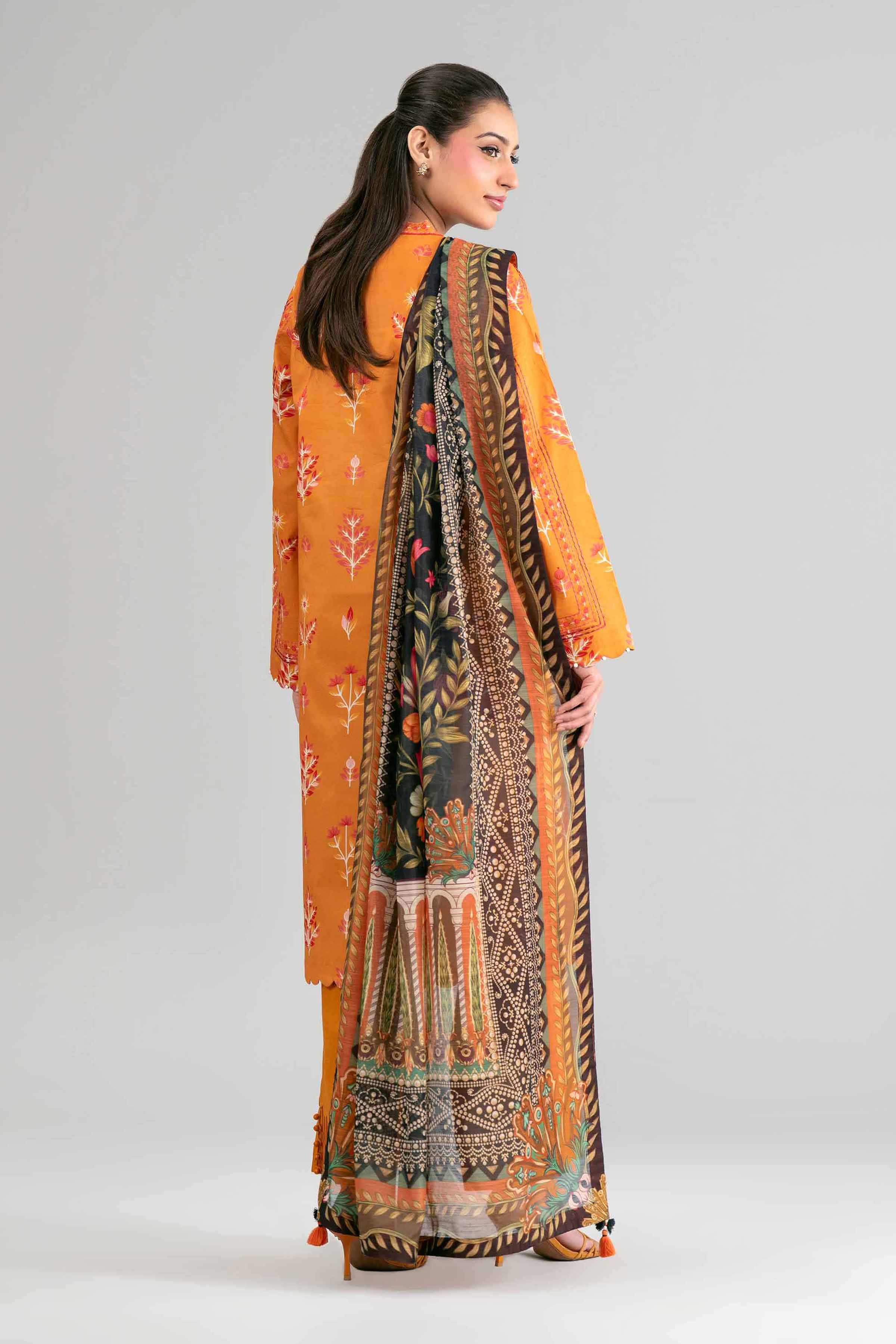 3 Piece - Digital Printed Suit - 42601487 Brown Lawn 3PC Printed Summer