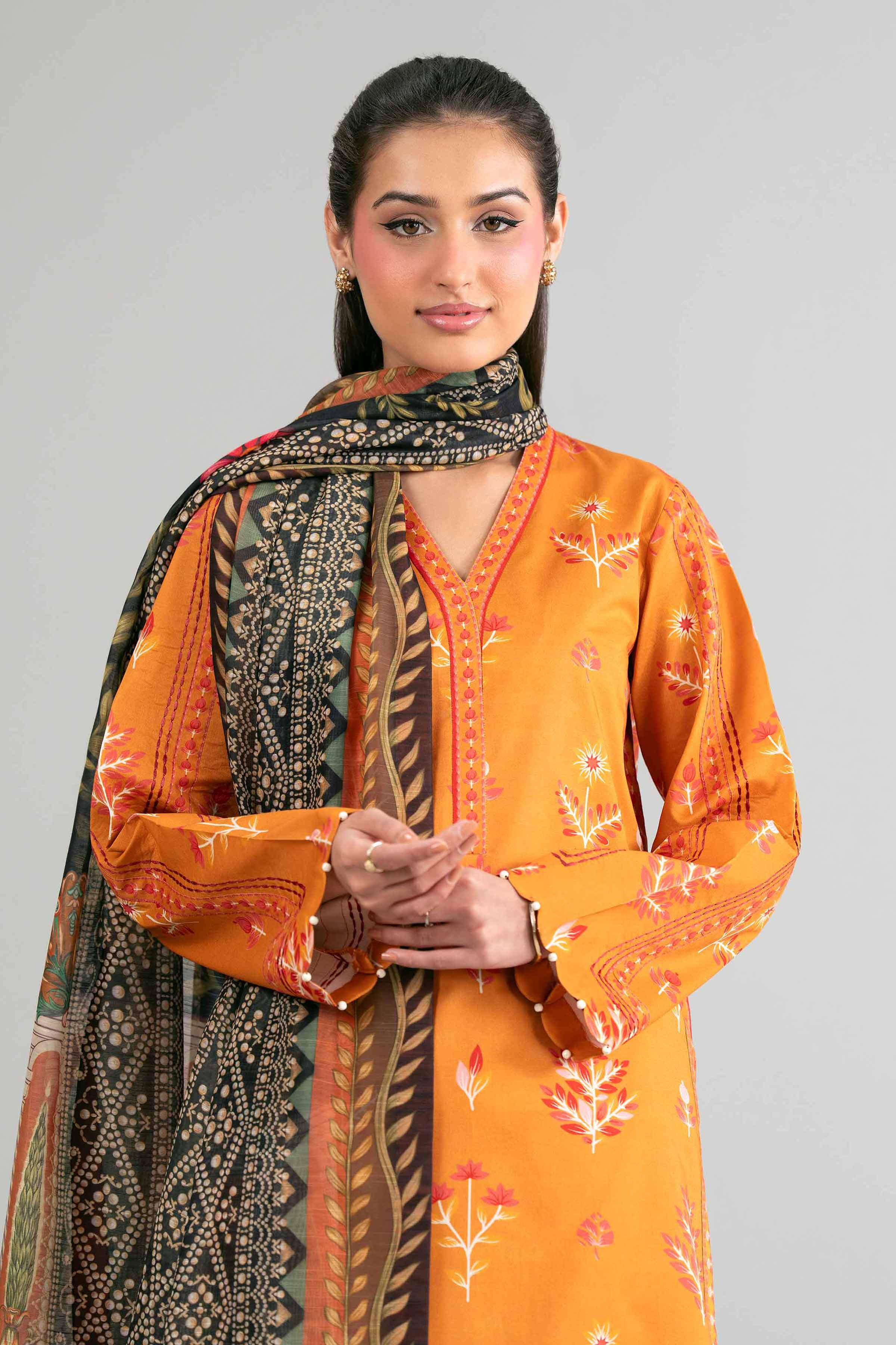 3 Piece - Digital Printed Suit - 42601487 Brown Lawn 3PC Printed Summer