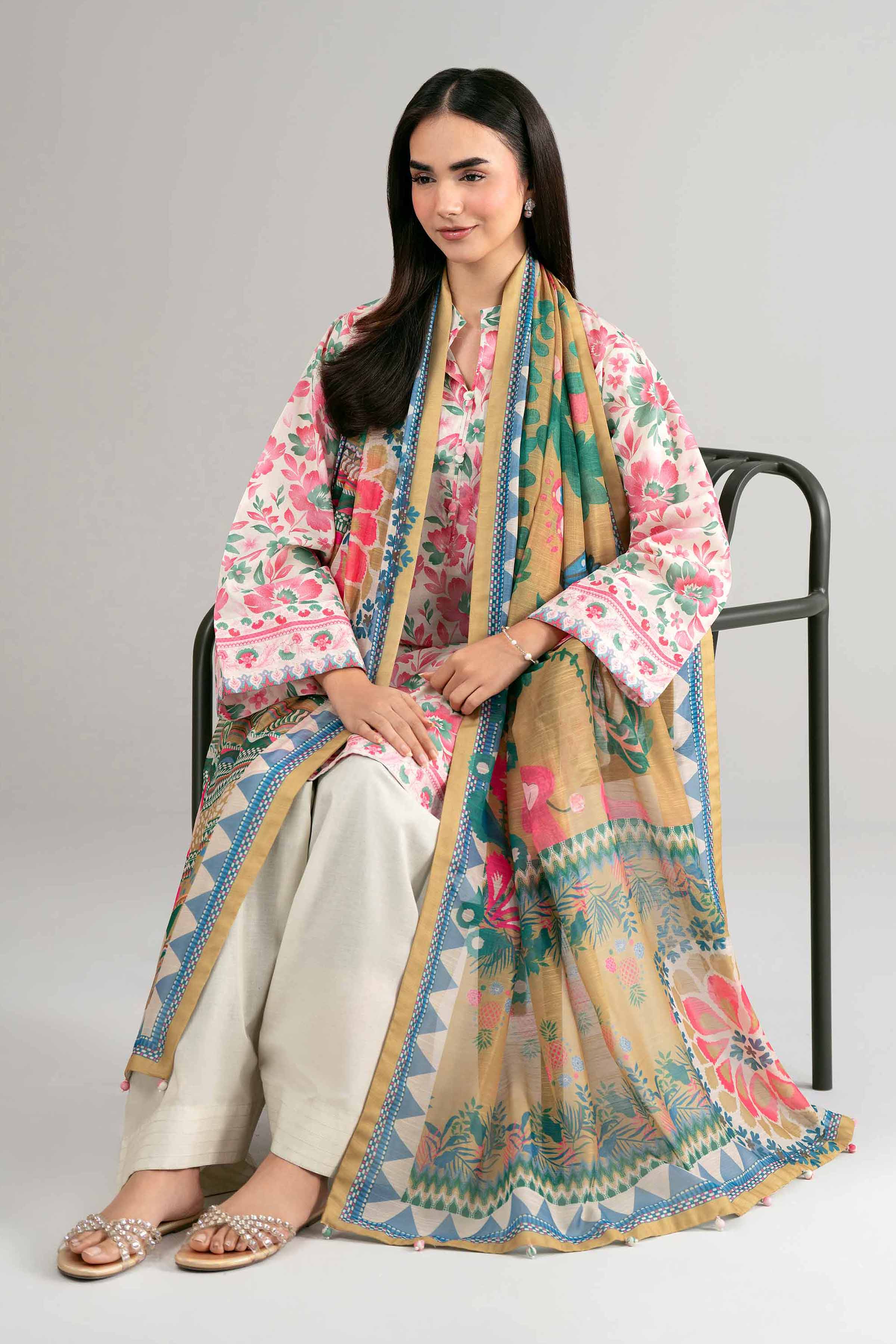 3 Piece - Digital Printed Suit - 42601489 Multi Lawn 3PC Printed Summer