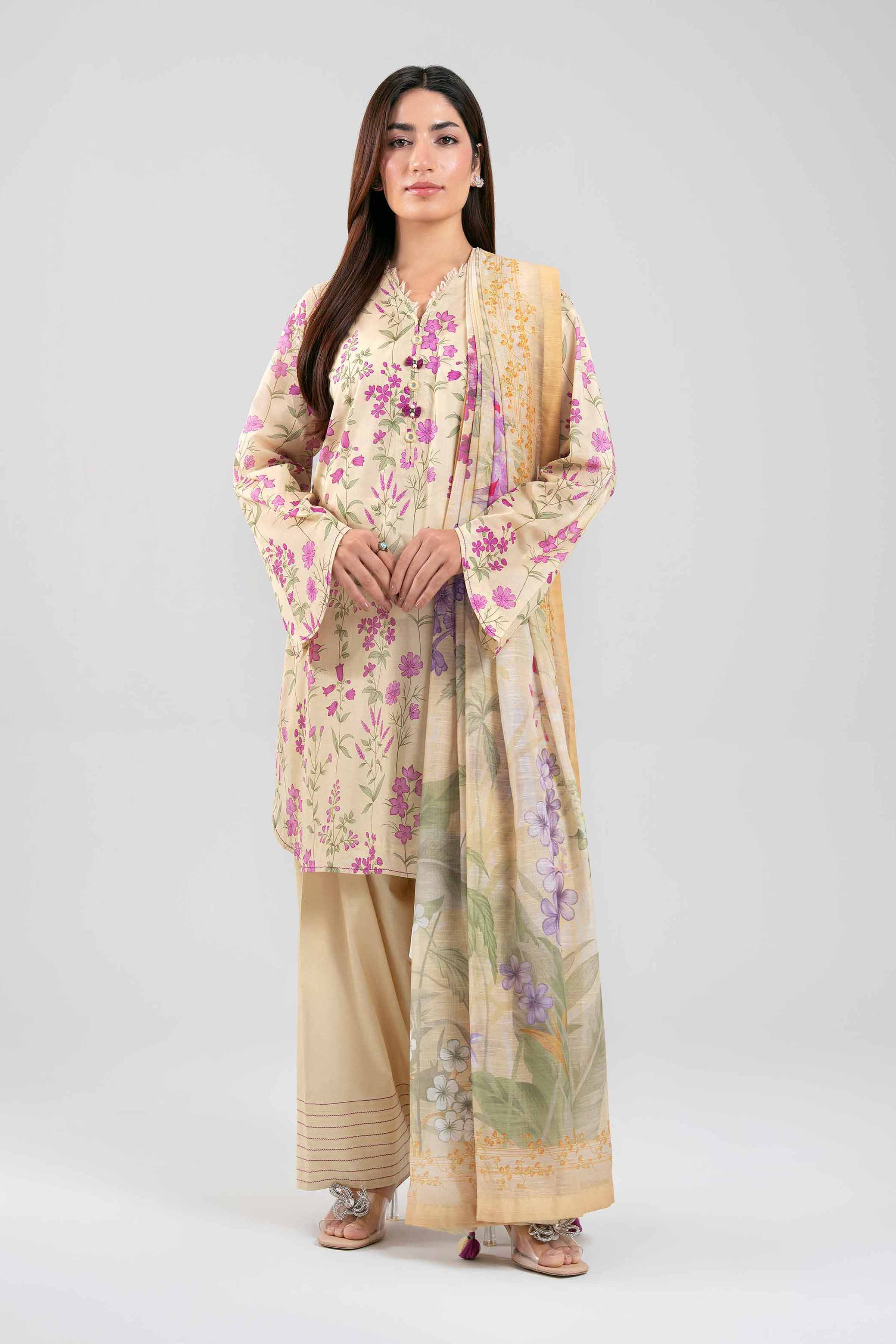 3 Piece - Digital Printed Suit - 42601491 Yellow Lawn 3PC Printed Summer