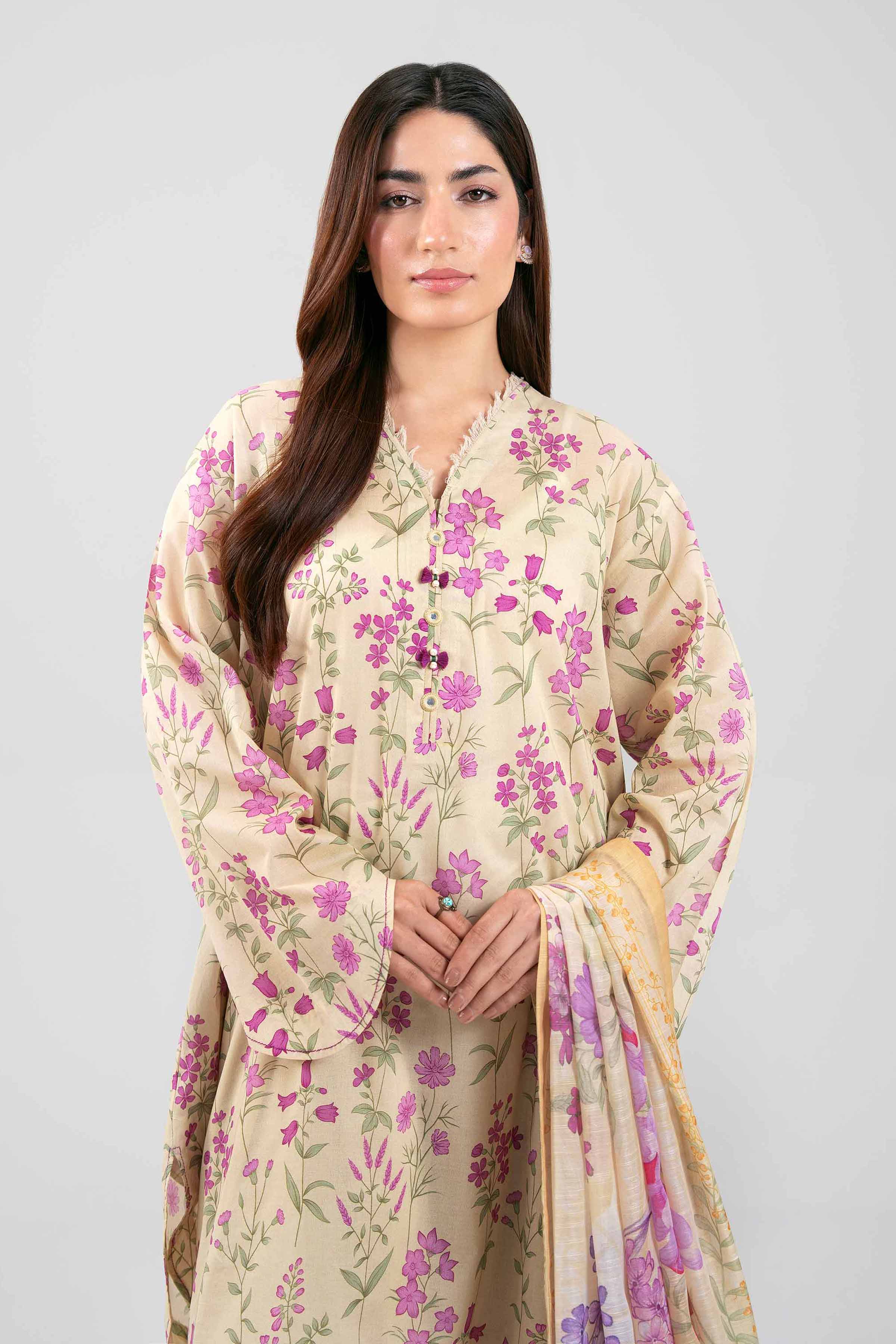 3 Piece - Digital Printed Suit - 42601491 Yellow Lawn 3PC Printed Summer
