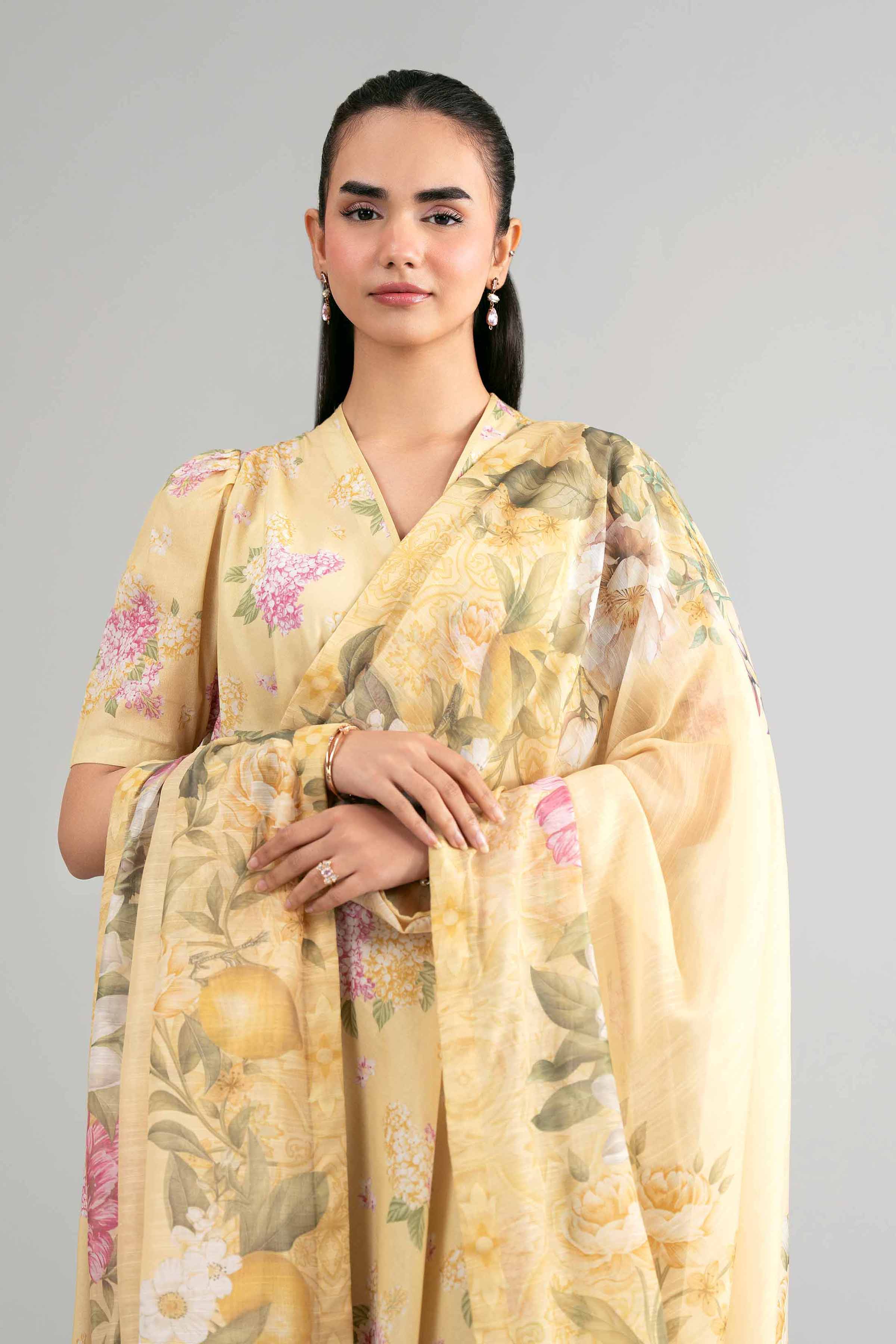 3 Piece - Digital Printed Suit - 42601492 Yellow Lawn 3PC Printed Summer