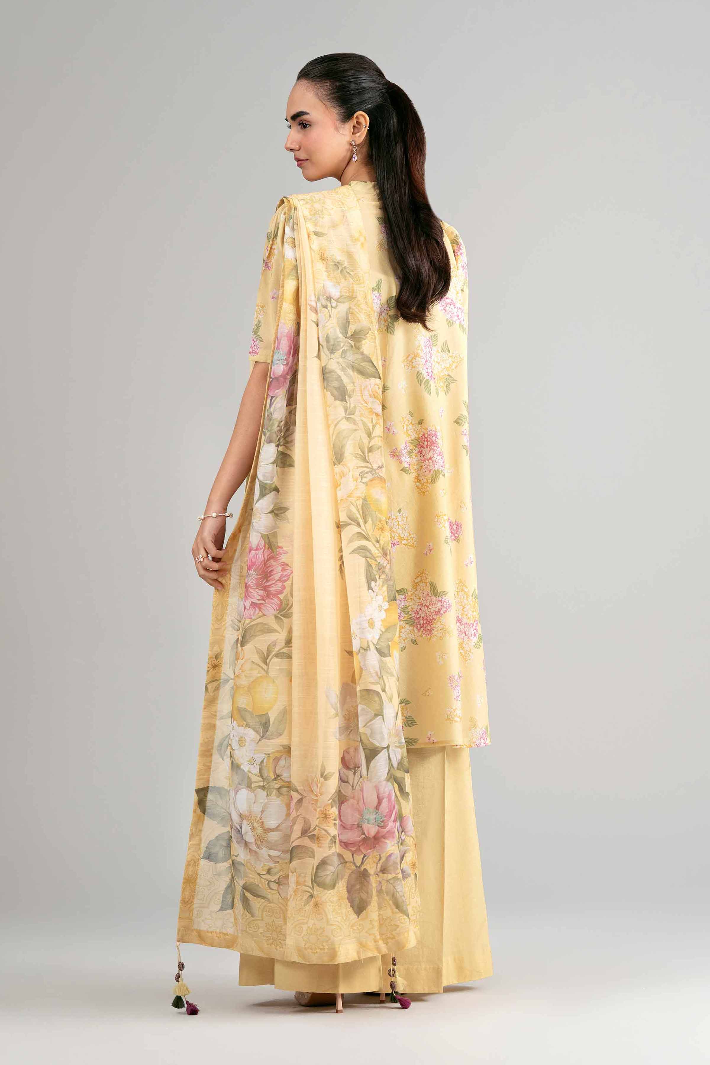 3 Piece - Digital Printed Suit - 42601492 Yellow Lawn 3PC Printed Summer