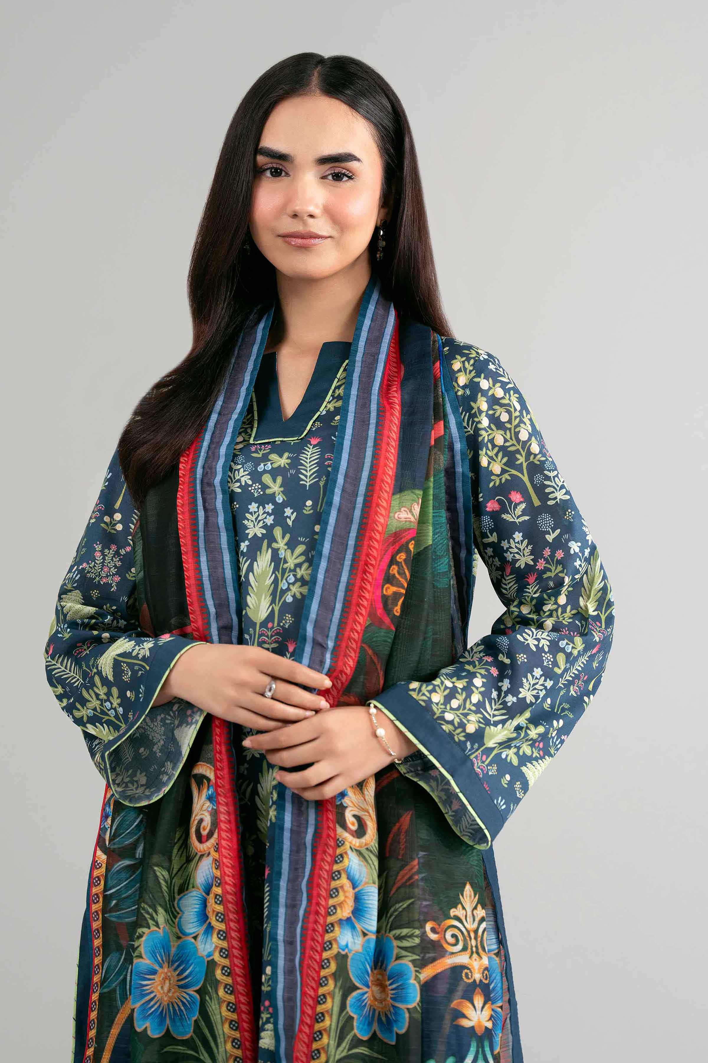 3 Piece - Digital Printed Suit - 42601495 Blue Lawn 3PC Printed Summer