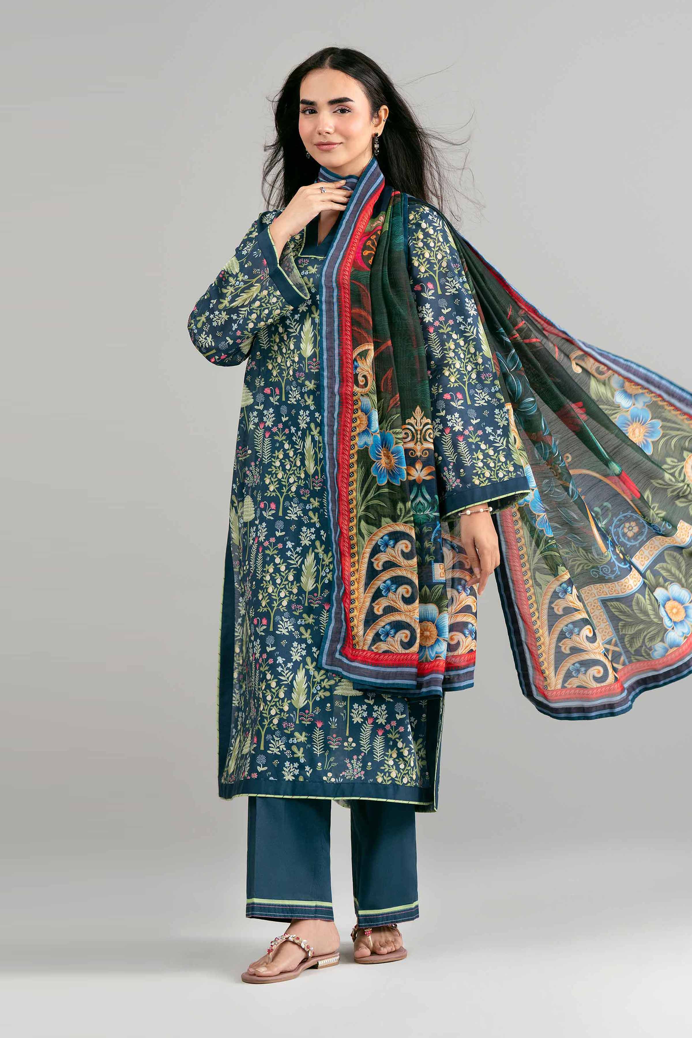 3 Piece - Digital Printed Suit - 42601495 Blue Lawn 3PC Printed Summer