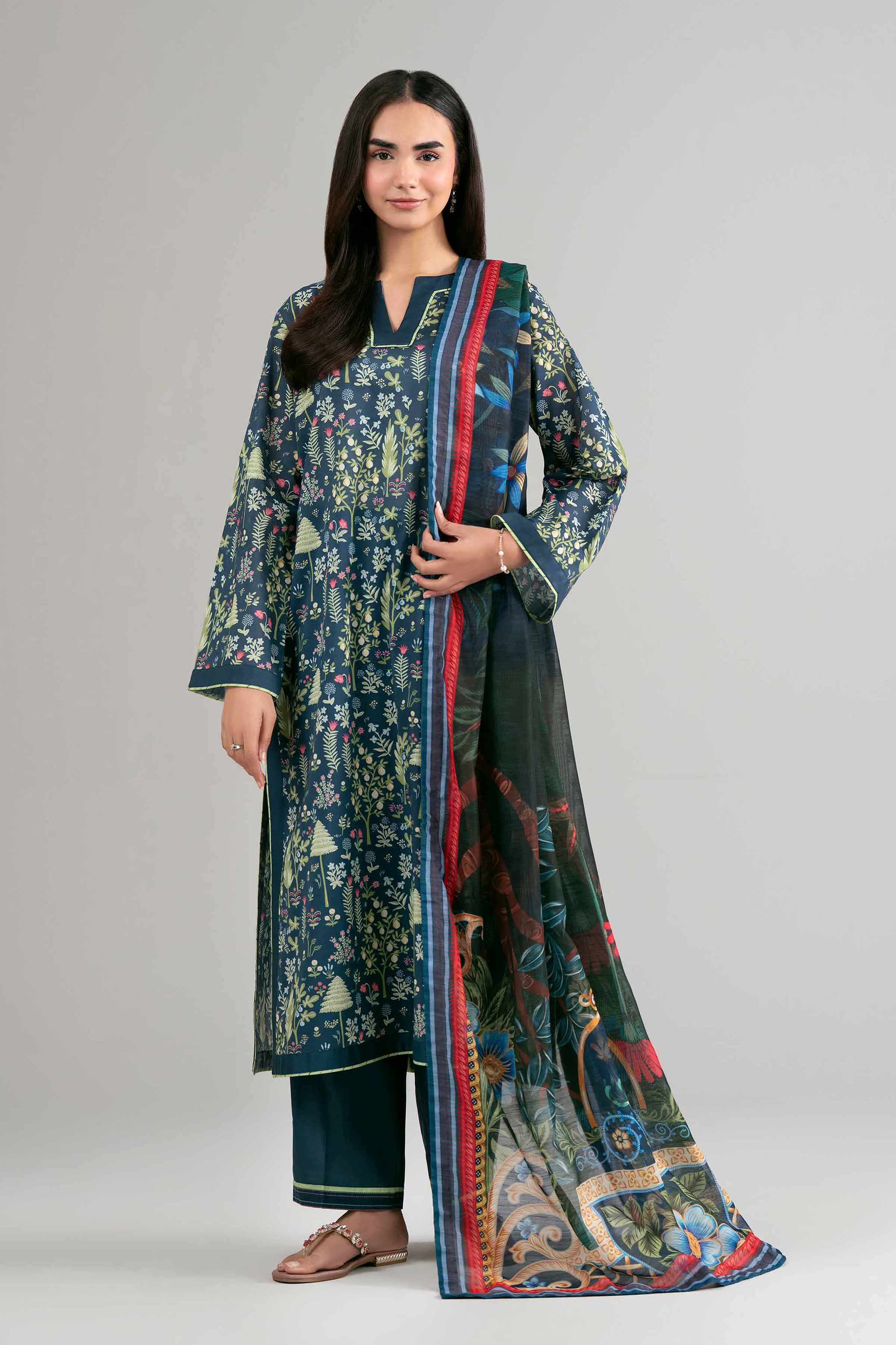 3 Piece - Digital Printed Suit - 42601495 Blue Lawn 3PC Printed Summer
