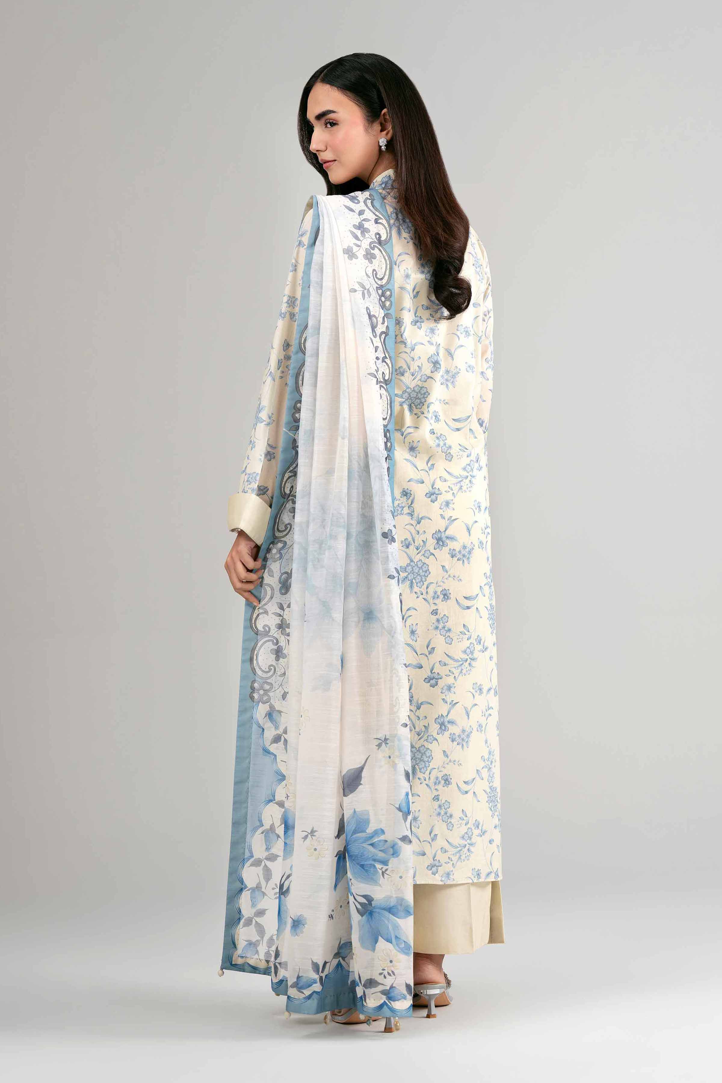 3 Piece - Digital Printed Suit - 42601498 Beige Lawn 3PC Printed Summer